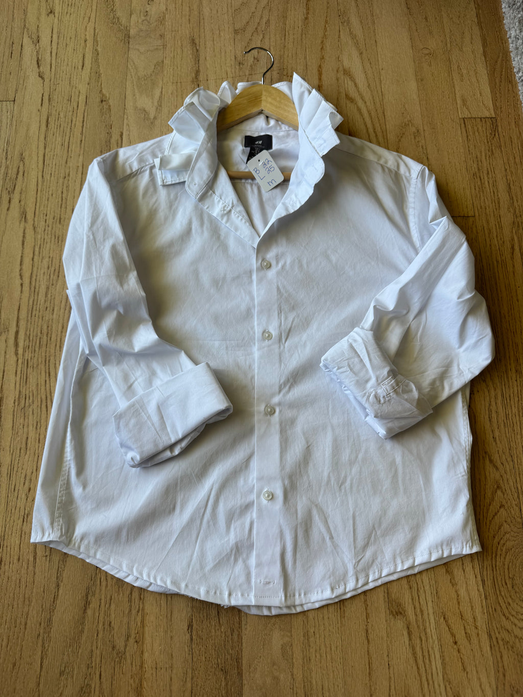 Basics - H&M Reworked Men’s Shirt with Ruffle Collar White Women’s Size Medium