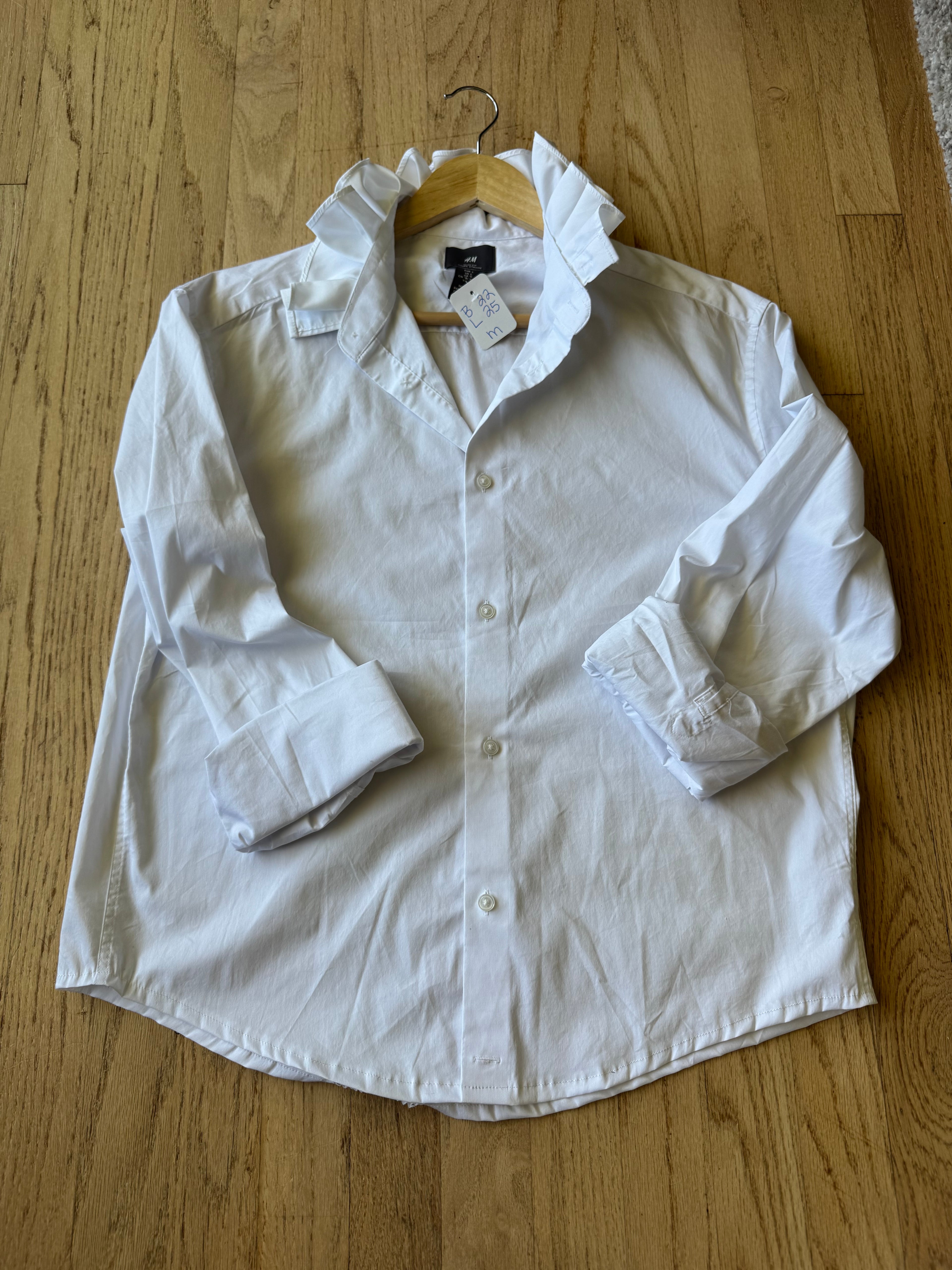 Basics - H&M Reworked Men’s Shirt with Ruffle Collar White Women’s Size Medium