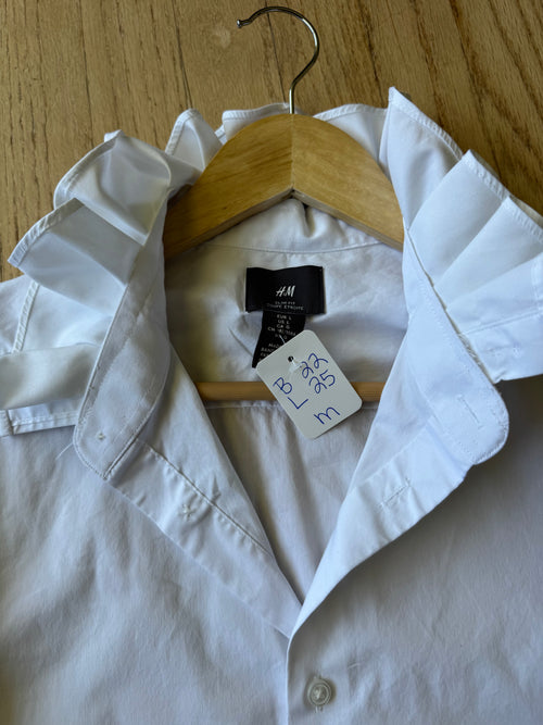 Basics - H&M Reworked Men’s Shirt with Ruffle Collar White Women’s Size Medium