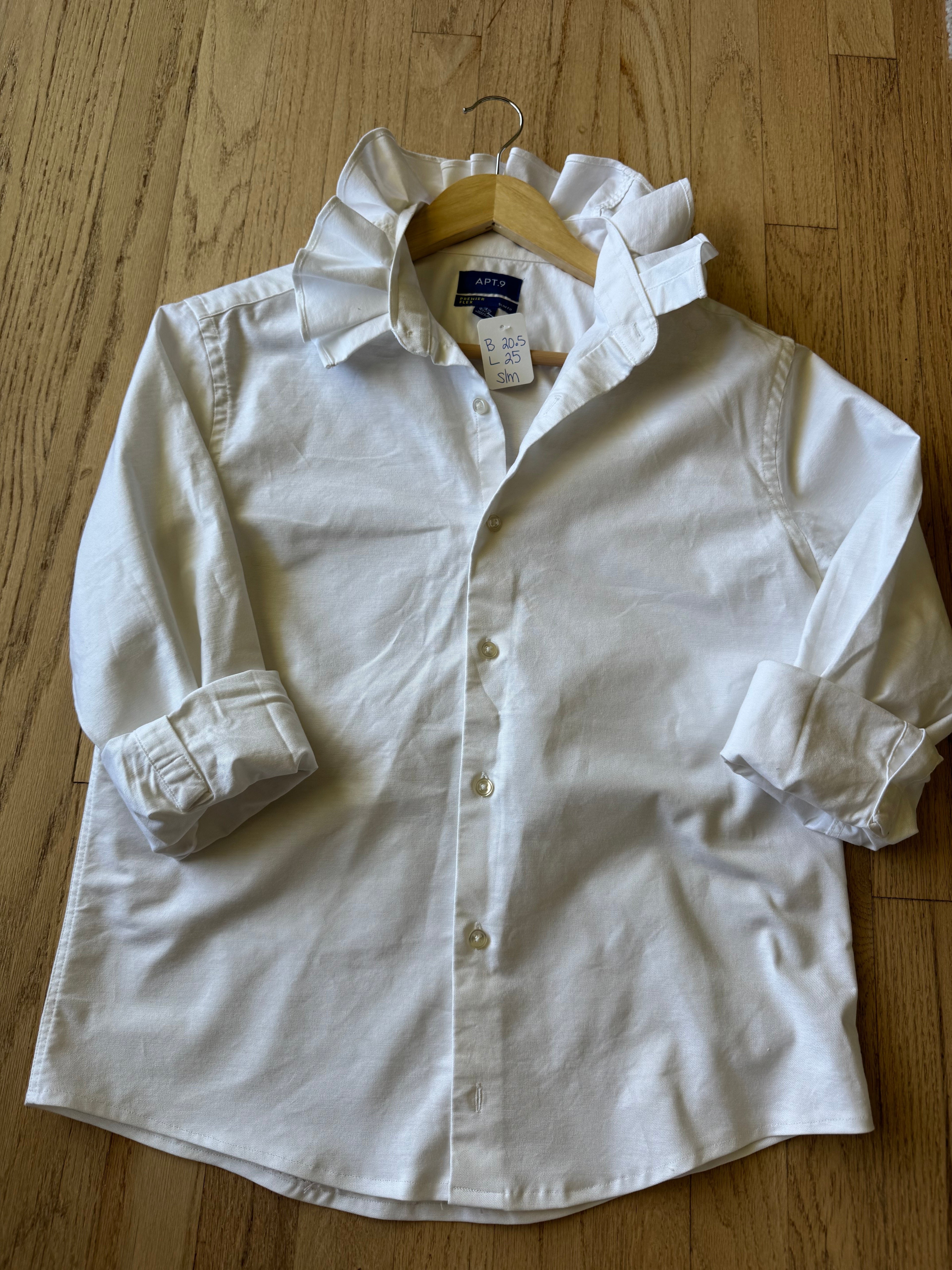Basics - Apt 9 Reworked Men’s Shirt with Ruffle Collar White Women’s Size Small/Medium