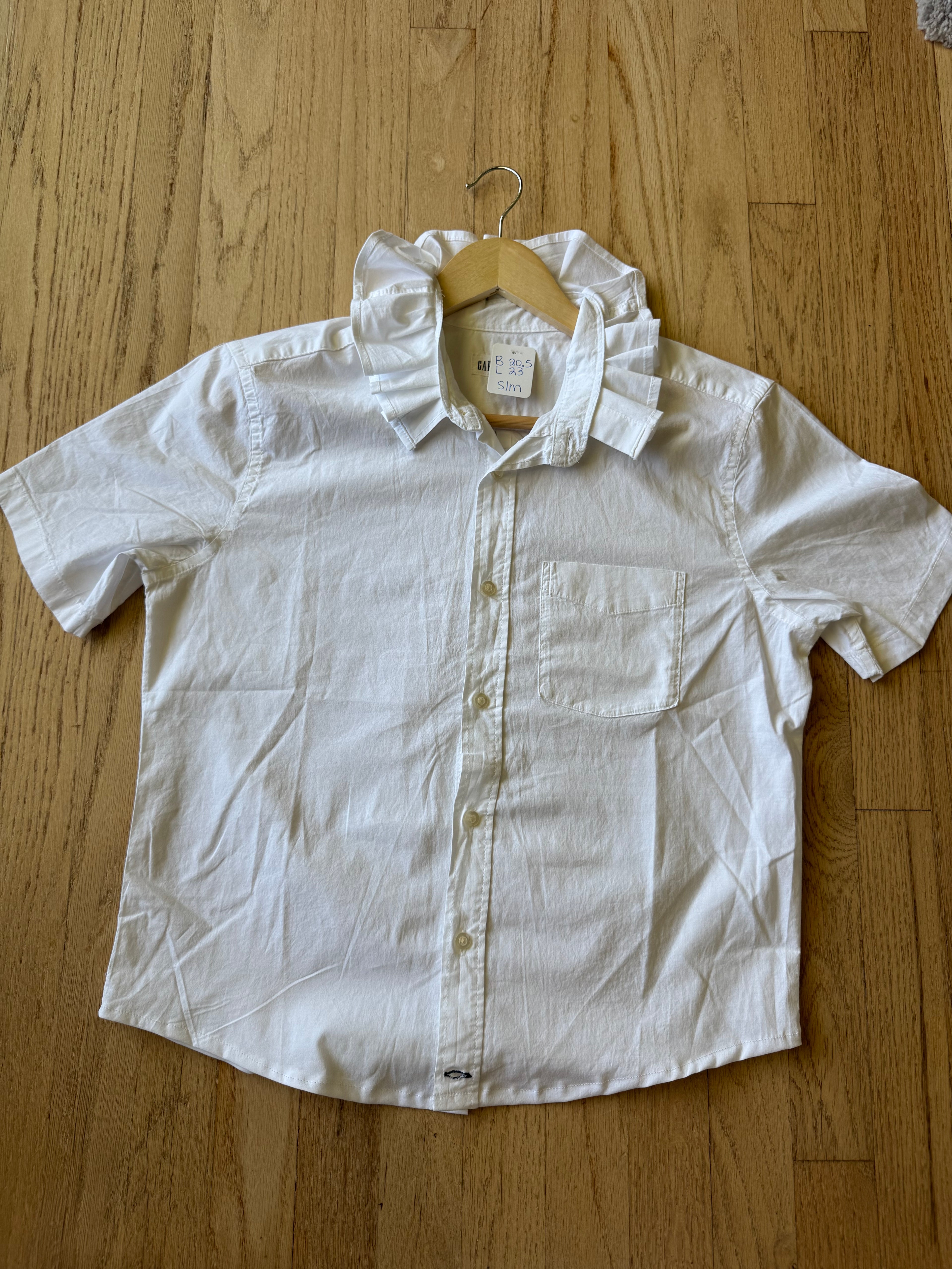 Basics - Brand New Gap Reworked Men’s Shirt with Ruffle Collar White Short Sleeved Women’s Size Small/Medium