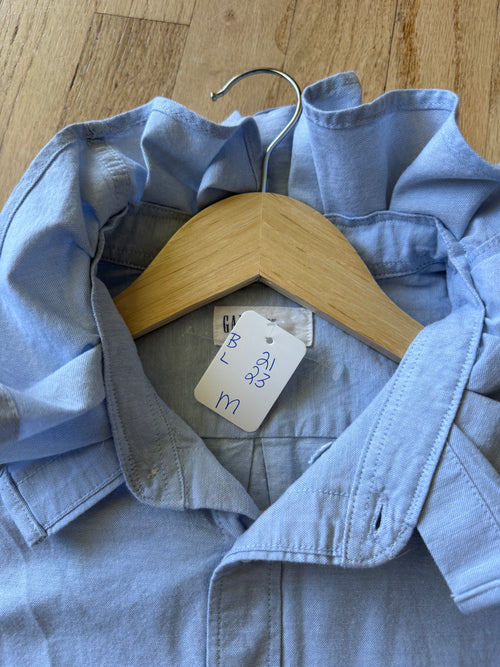 Basics - Brand New Gap Reworked Men’s Shirt with Ruffle Collar Chambray Women’s Size Medium