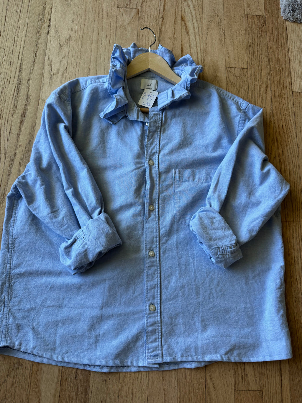 Basics - H&M Reworked Men’s Shirt with Ruffle Collar Chambray Women’s Size Large/XL
