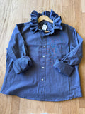 Basics - JCrew Reworked Men’s Shirt with Ruffle Collar Chambray Women’s Size Medium/Large