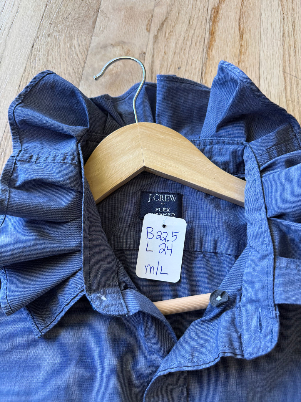 Basics - JCrew Reworked Men’s Shirt with Ruffle Collar Chambray Women’s Size Medium/Large