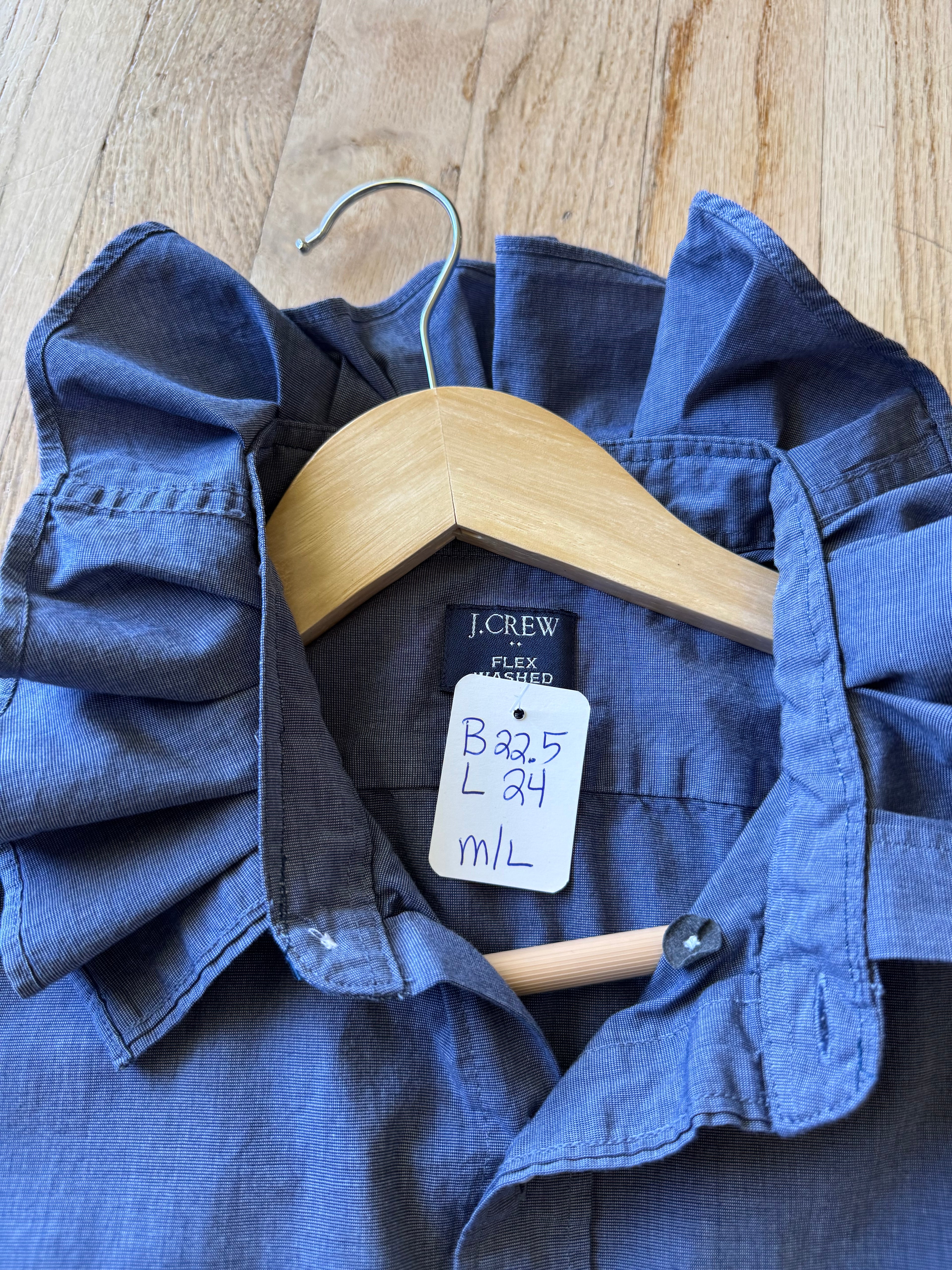 Basics - JCrew Reworked Men’s Shirt with Ruffle Collar Chambray Women’s Size Medium/Large