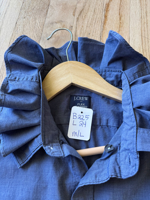 Basics - JCrew Reworked Men’s Shirt with Ruffle Collar Chambray Women’s Size Medium/Large