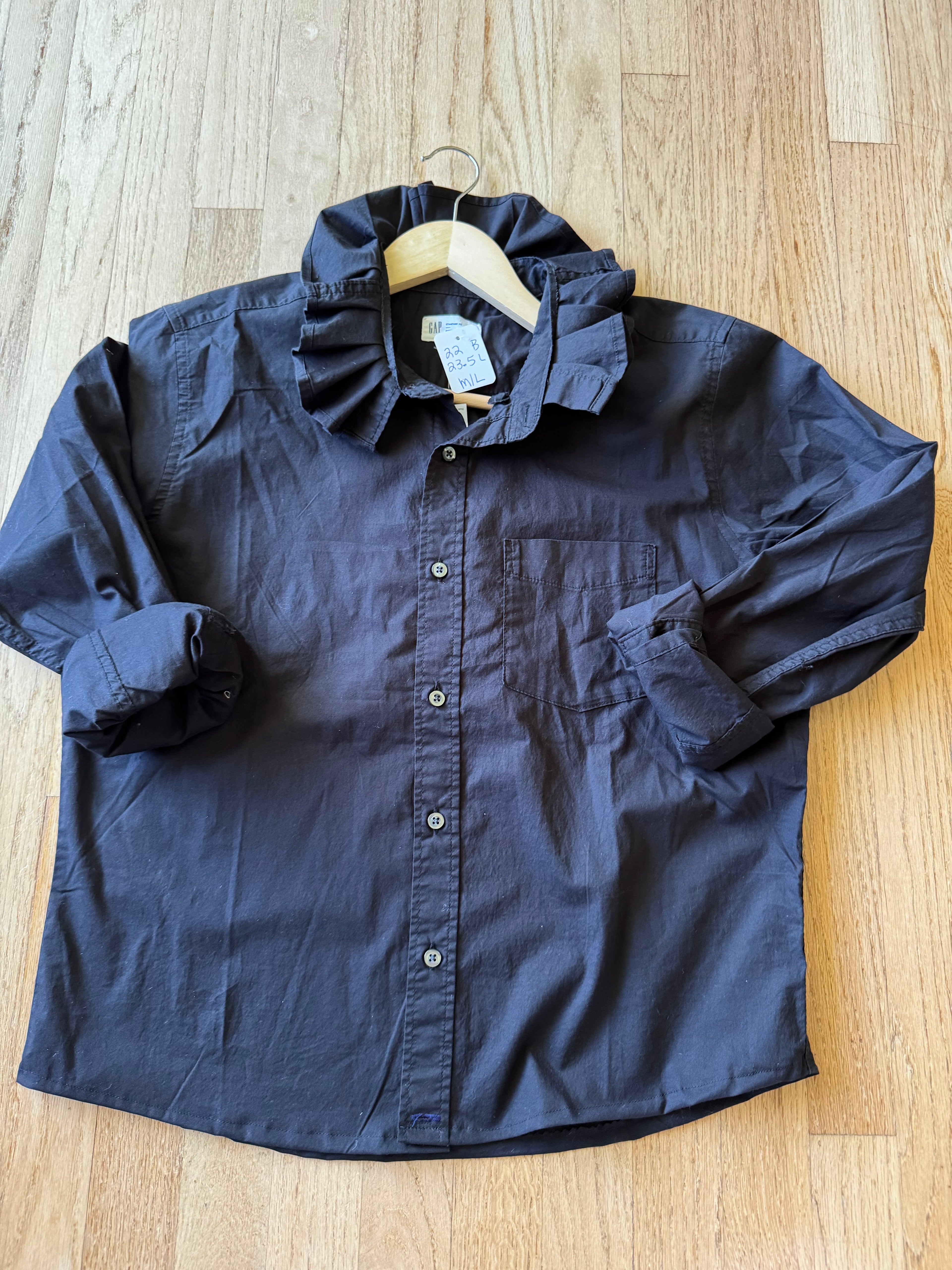 Basics - Brand New Gap Reworked Men’s Shirt with Ruffle Collar Black Women’s Size Medium/Large