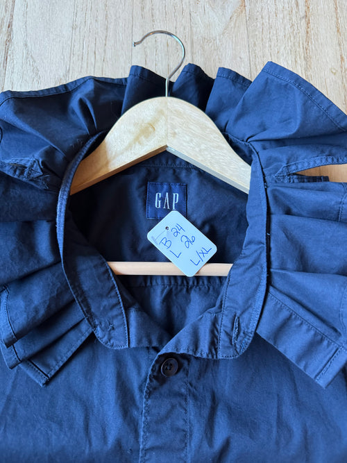 Basics - Brand New Gap Reworked Men’s Shirt with Ruffle Collar Navy Women’s Size Large/XL