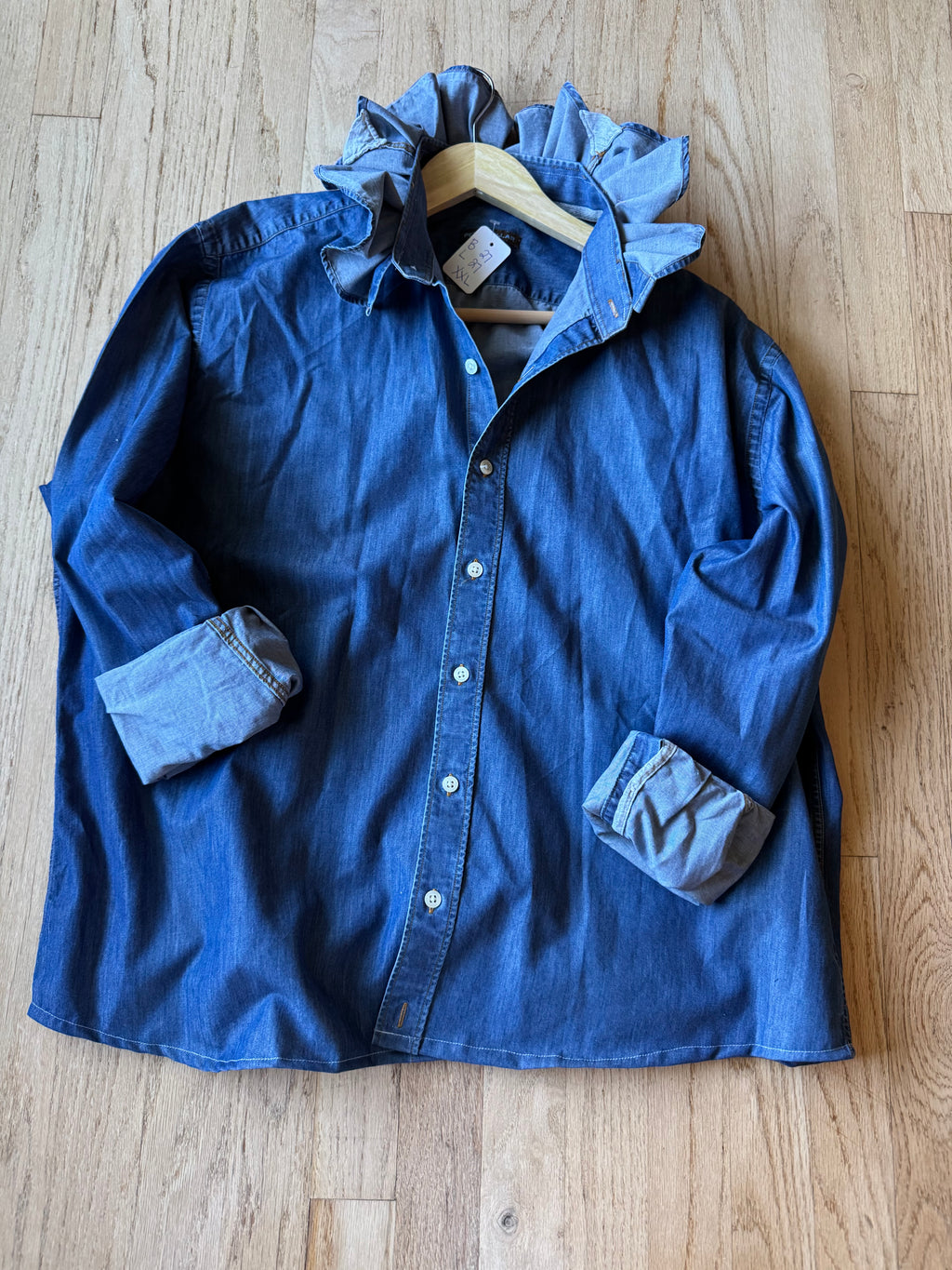 Basics - Peter Millar Reworked Men’s Shirt with Ruffle Collar Denim Women’s Size XL/XXL