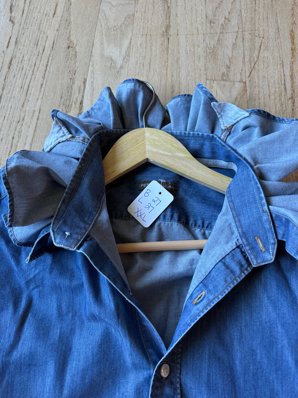 Basics - Peter Millar Reworked Men’s Shirt with Ruffle Collar Denim Women’s Size XL/XXL