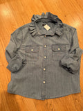 Basics - Express Reworked Men’s Shirt with Ruffle Collar Chambray Women’s Size Medium/Large