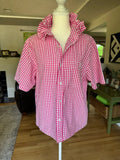 Gingham - Reworked Mens Dress shirts with ruffle Collar - Pink Seersucker - Size Large