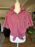 Gingham - Reworked Mens Dress shirts with ruffle Collar - Red - Size Medium