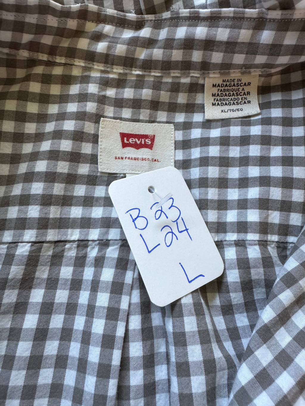 Gingham  - Reworked Mens Dress shirts with ruffle Collar - Khaki- Size Large