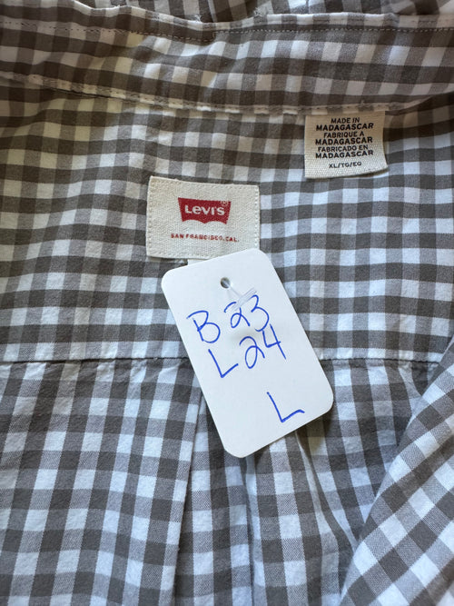 Gingham  - Reworked Mens Dress shirts with ruffle Collar - Khaki- Size Large