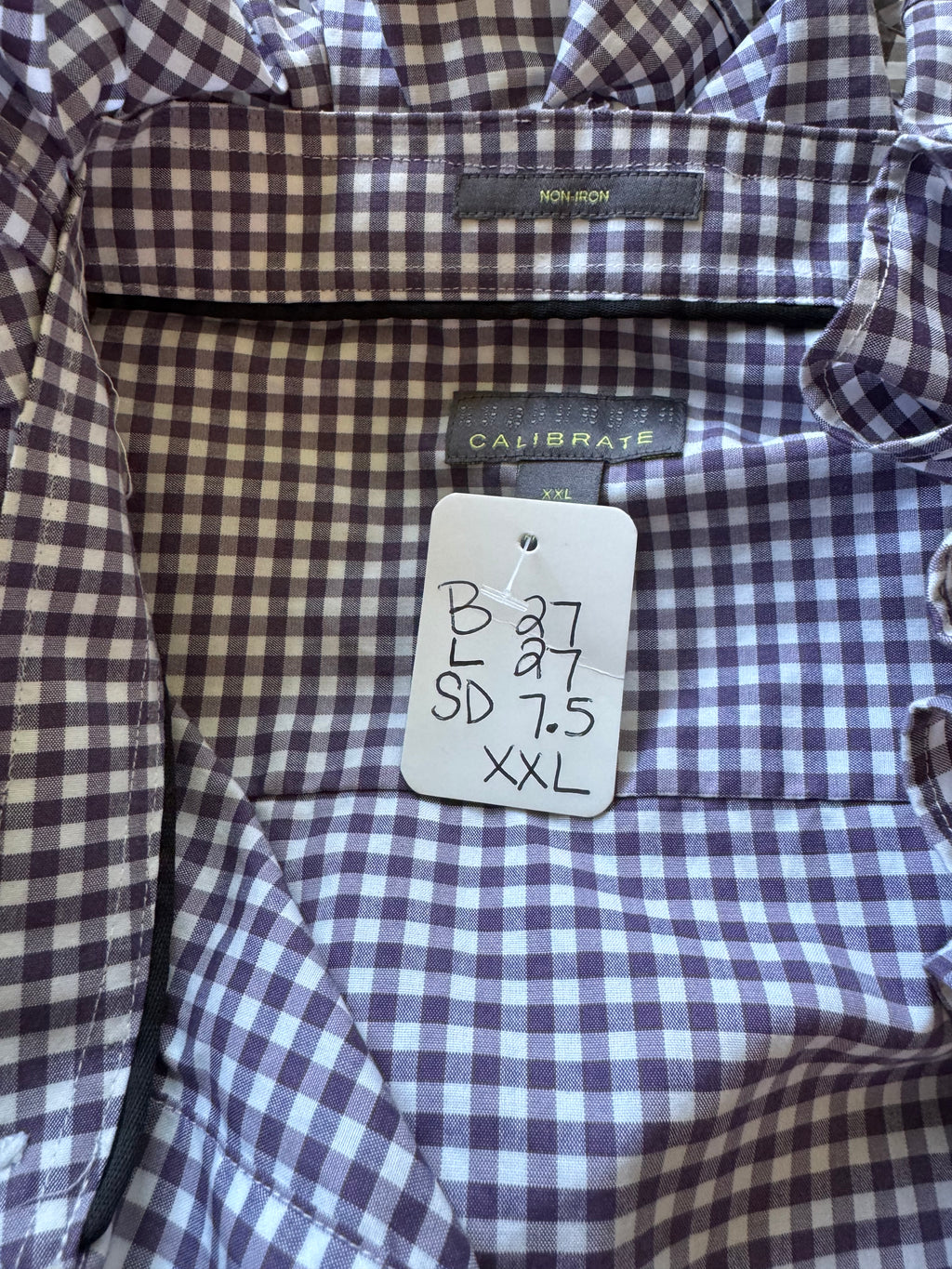 Gingham  - Reworked Mens Dress shirts with ruffle Collar - Eggplant - Size XXL