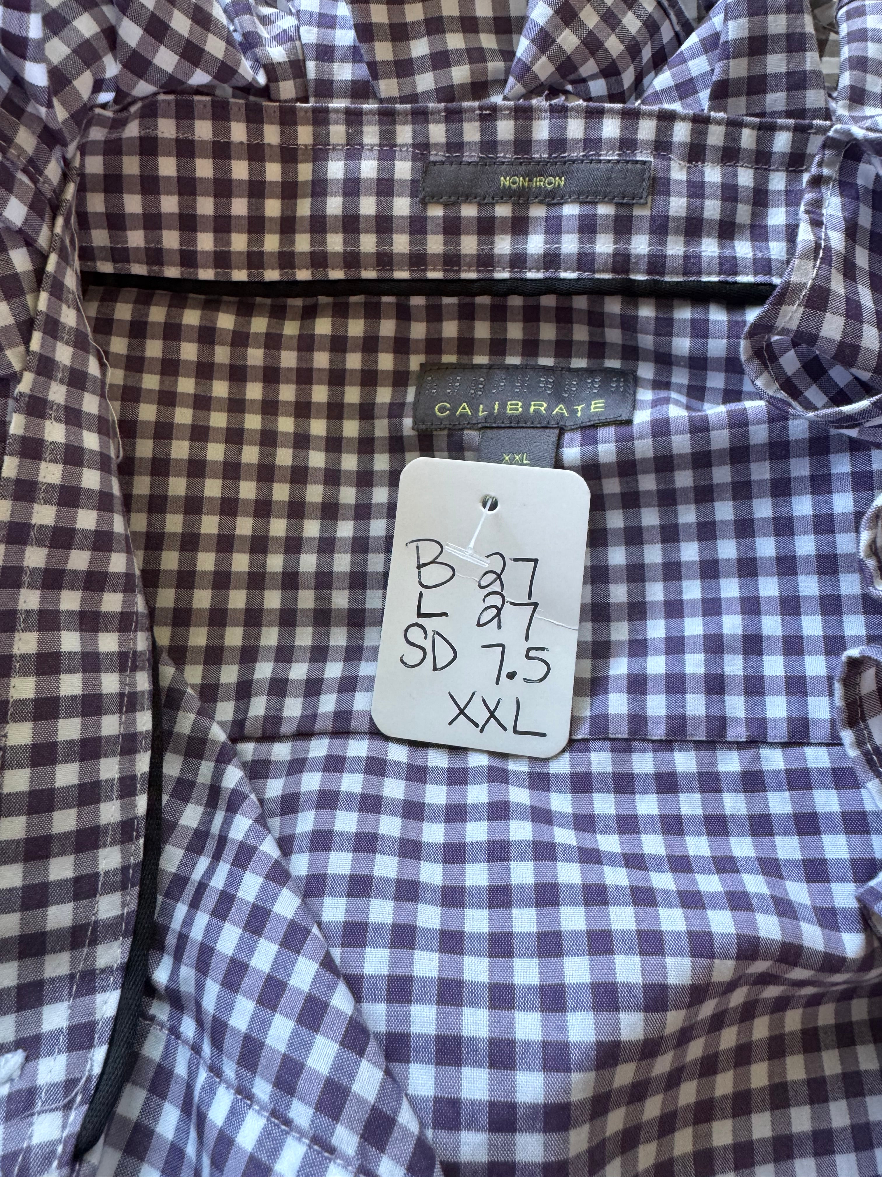 Gingham  - Reworked Mens Dress shirts with ruffle Collar - Eggplant - Size XXL