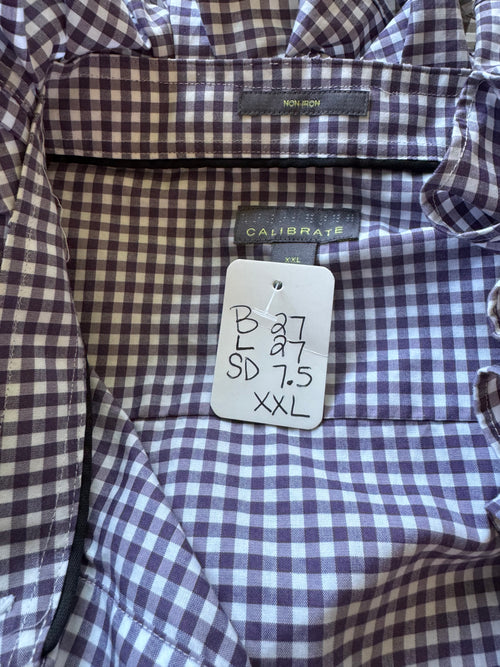 Gingham  - Reworked Mens Dress shirts with ruffle Collar - Eggplant - Size XXL