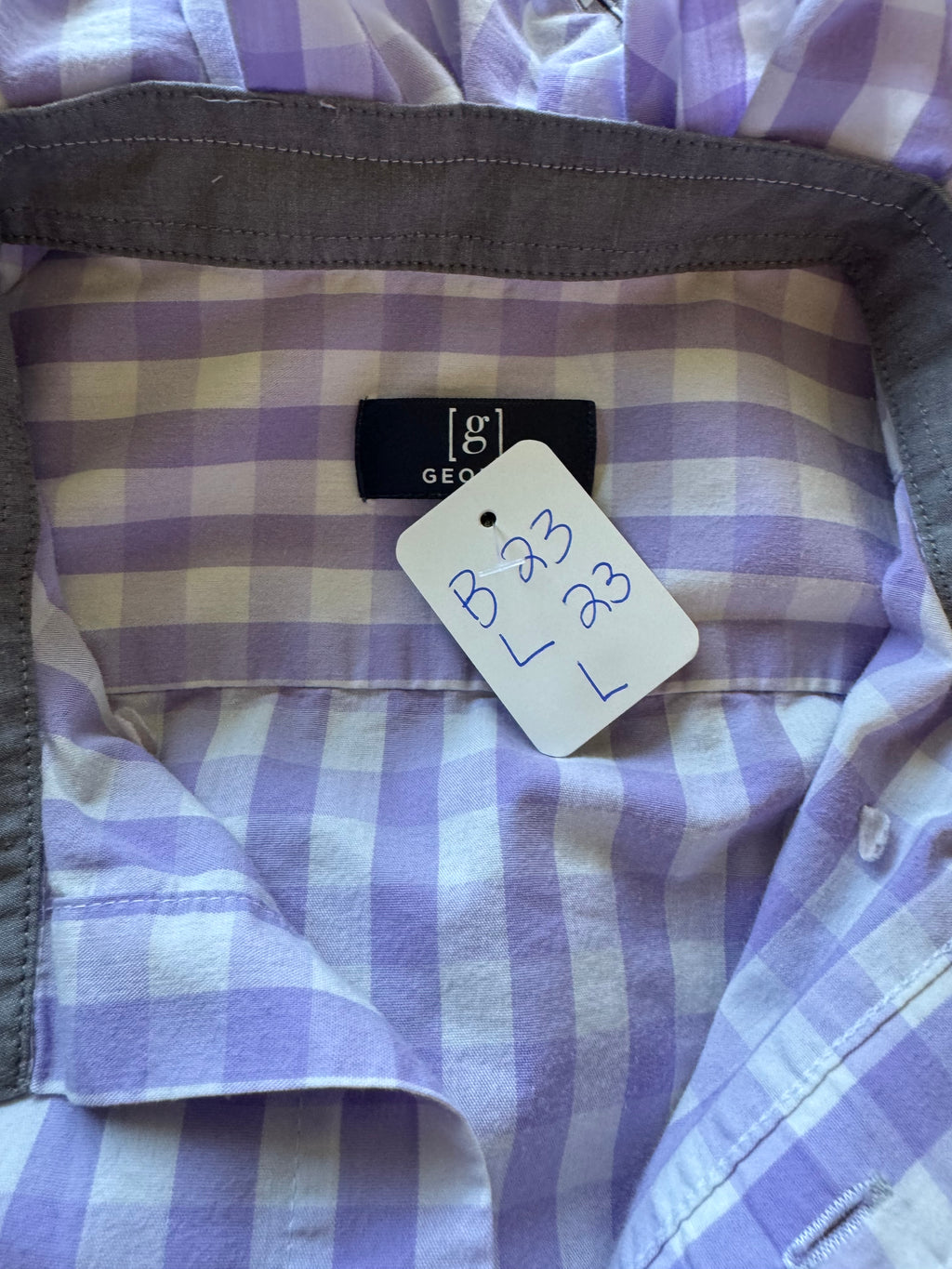 Gingham  - Reworked Mens Dress shirts with ruffle Collar - Lavender - Size Large