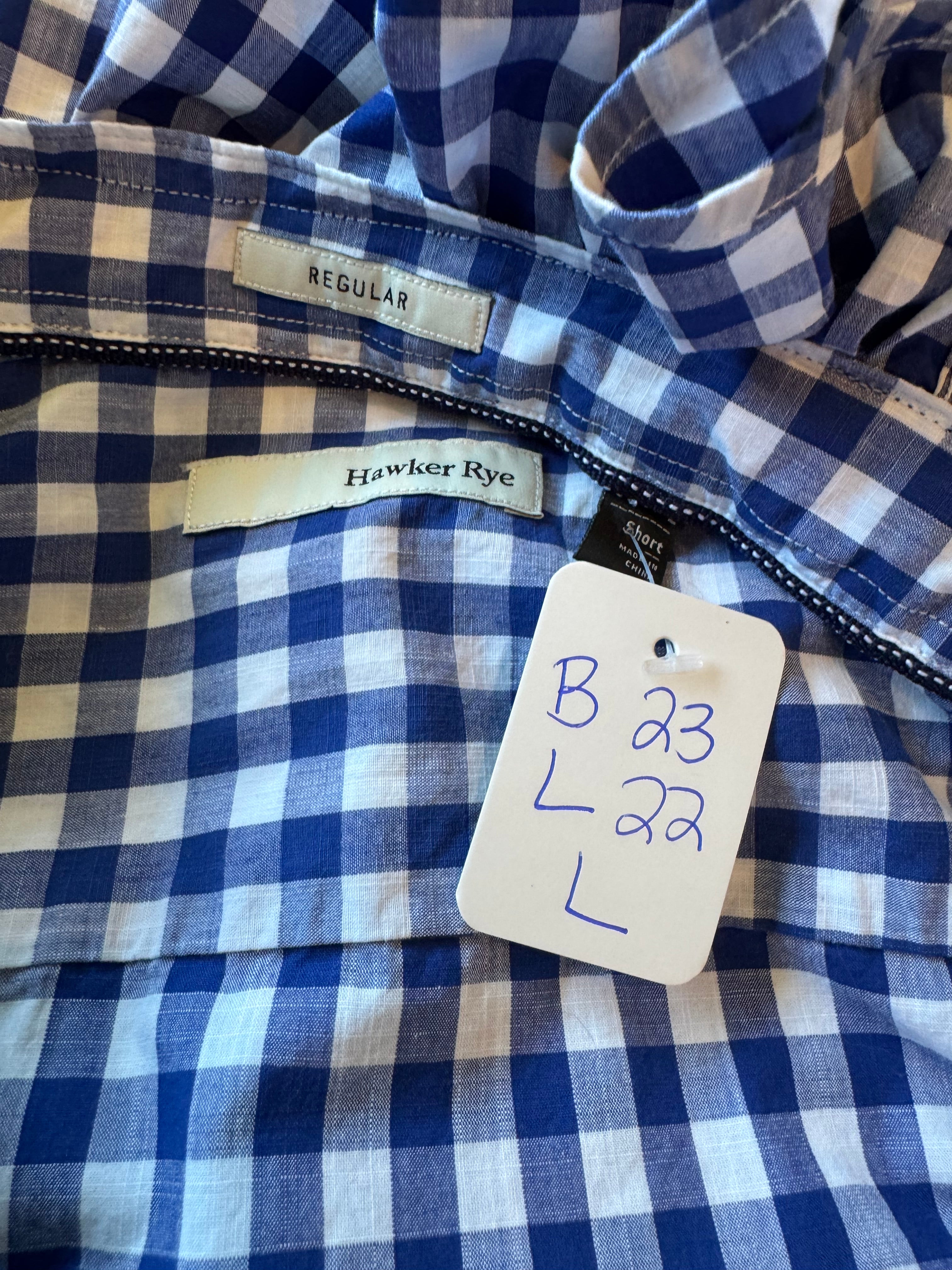 Gingham  - Reworked Mens Dress shirts with ruffle Collar - Royal Blue - Size Large