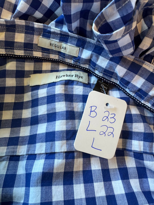 Gingham  - Reworked Mens Dress shirts with ruffle Collar - Royal Blue - Size Large