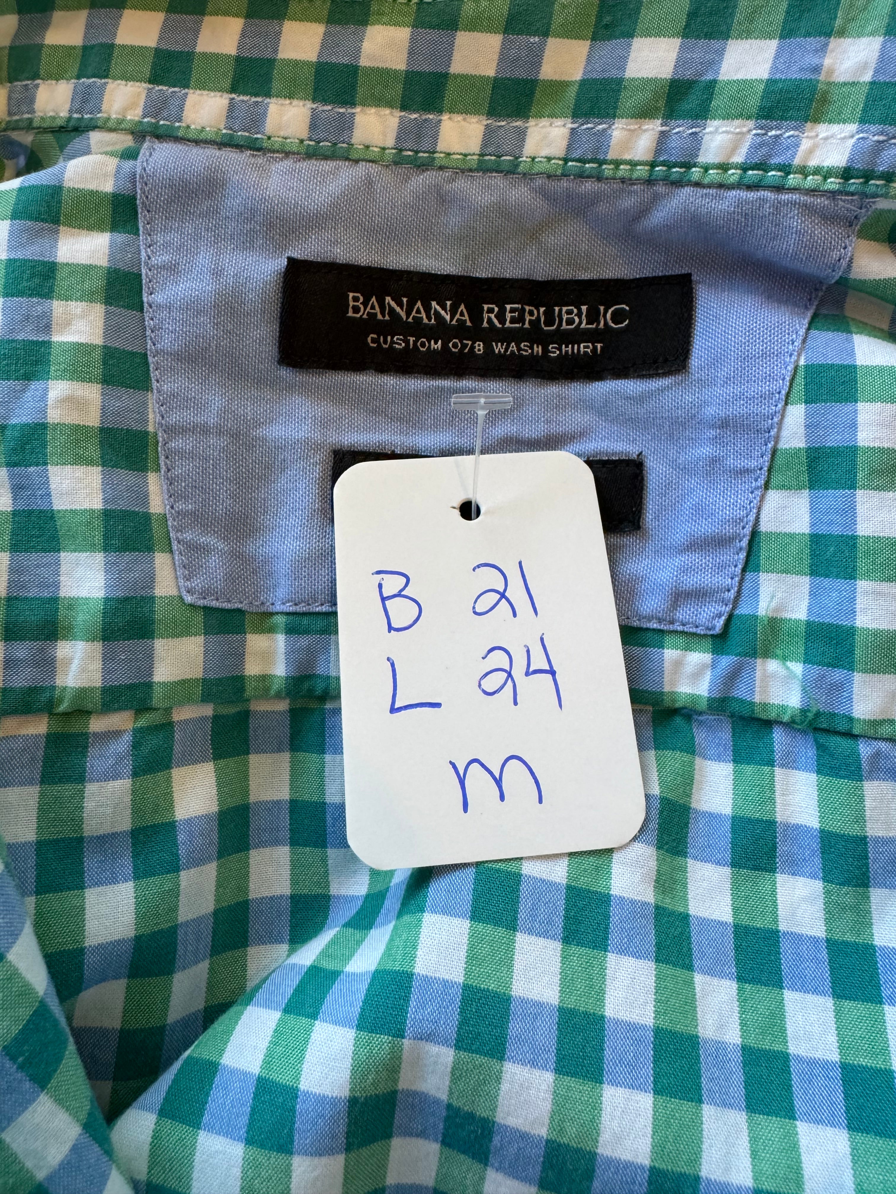 Gingham  - Reworked Mens Dress shirts with ruffle Collar - Blue and Green - Size Medium