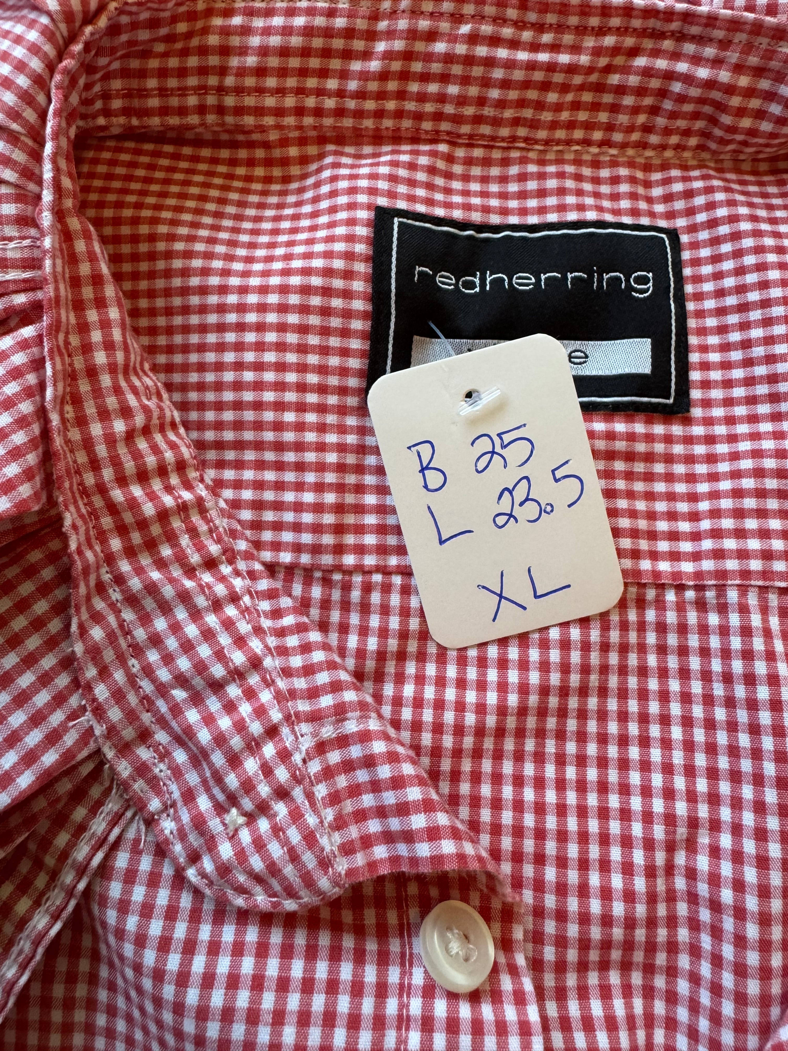 Gingham - Reworked Mens Dress shirts with ruffle Collar - Orange - Size XL