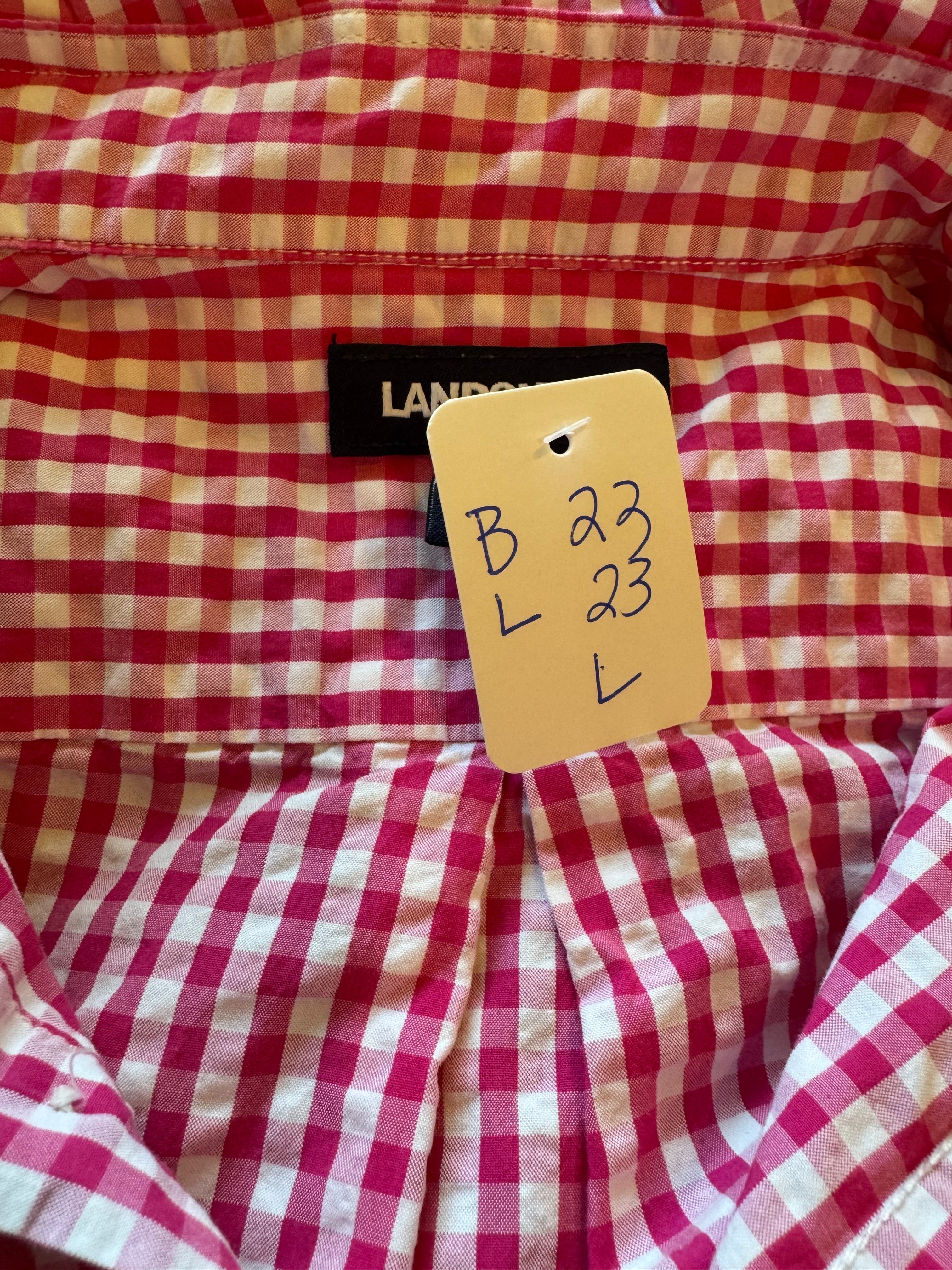 Gingham - Reworked Mens Dress shirts with ruffle Collar - Pink Seersucker - Size Large
