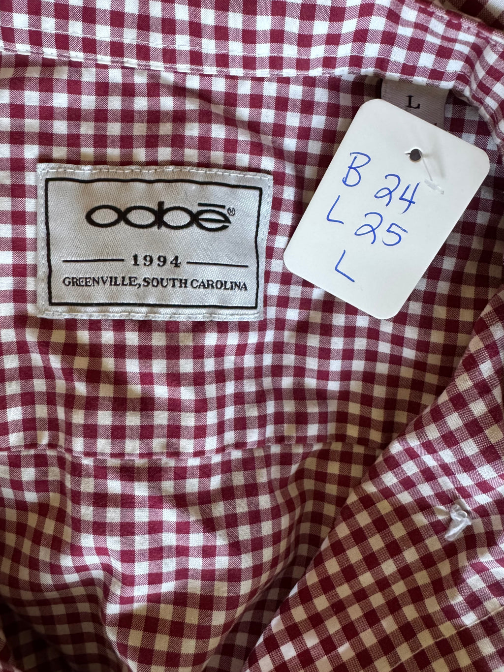 Gingham - Reworked Mens Dress shirts with ruffle Collar - Dark Cherry Red - Size Large