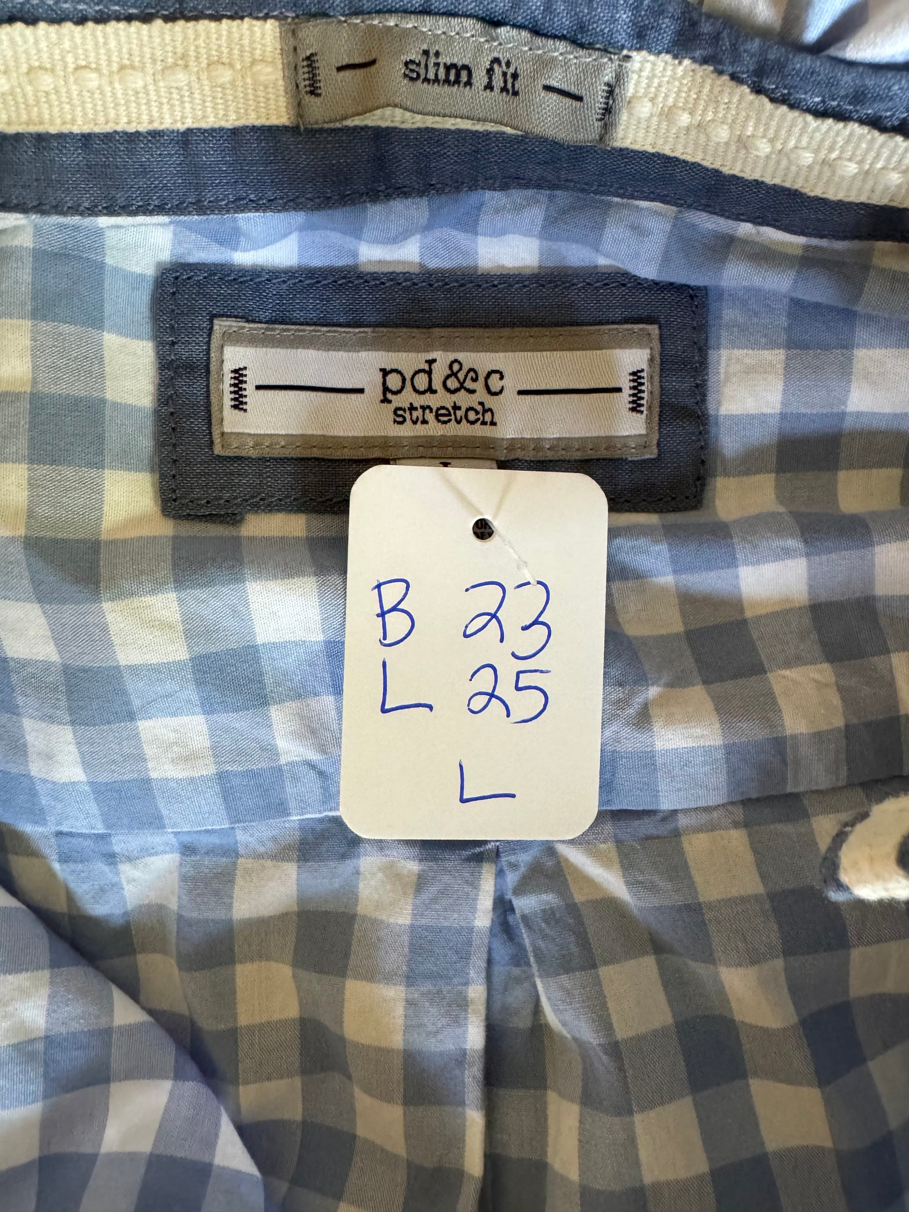 Gingham  - Reworked Mens Dress shirts with ruffle Collar - Light Blue - Size Large
