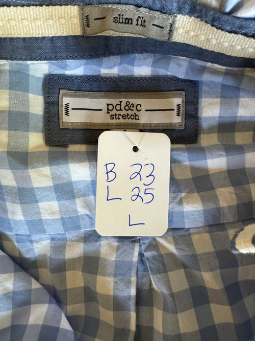 Gingham  - Reworked Mens Dress shirts with ruffle Collar - Light Blue - Size Large