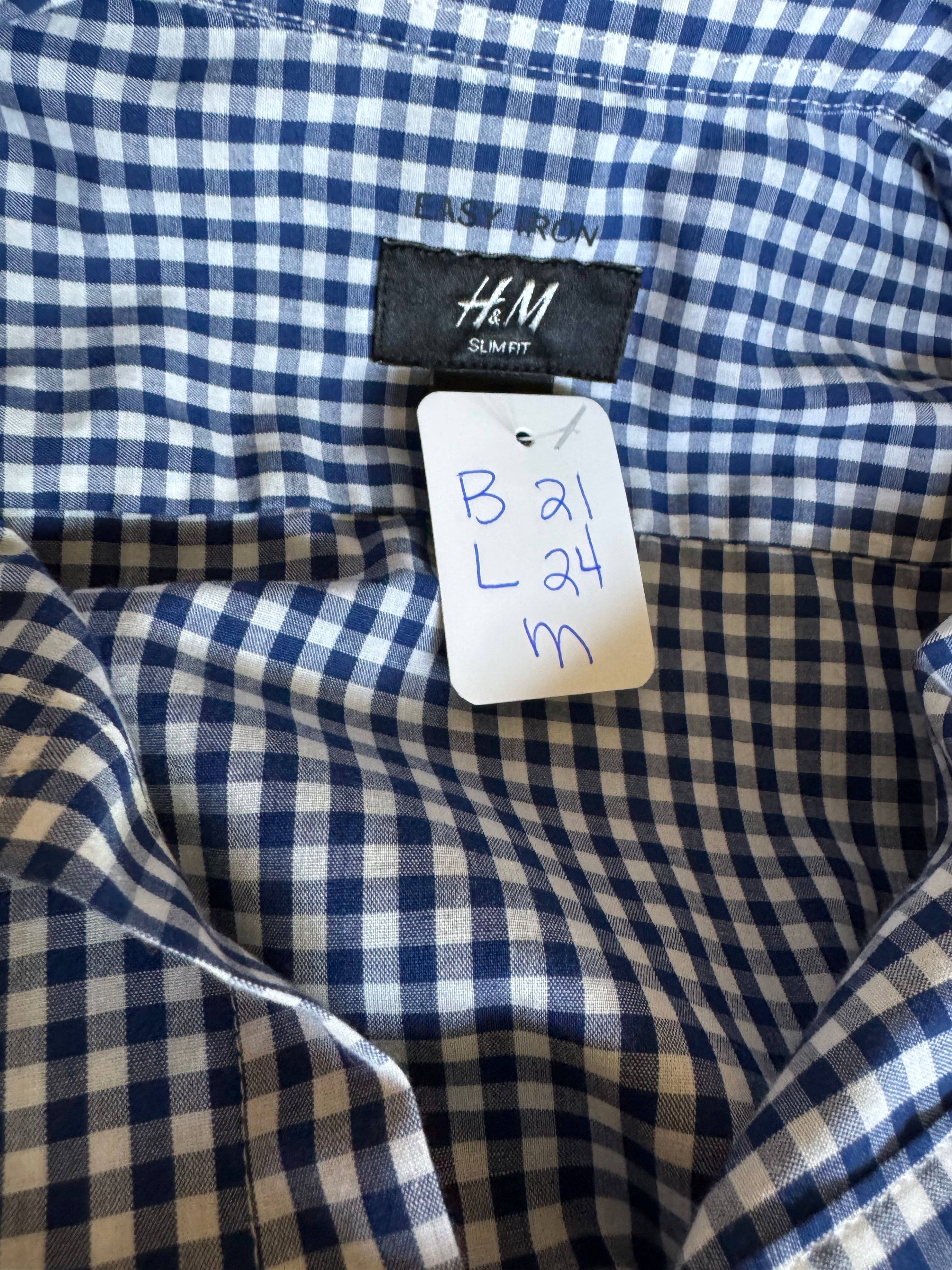 Gingham  - Reworked Mens Dress shirts with ruffle Collar - Navy Blue - Size Medium
