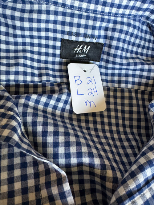 Gingham  - Reworked Mens Dress shirts with ruffle Collar - Navy Blue - Size Medium