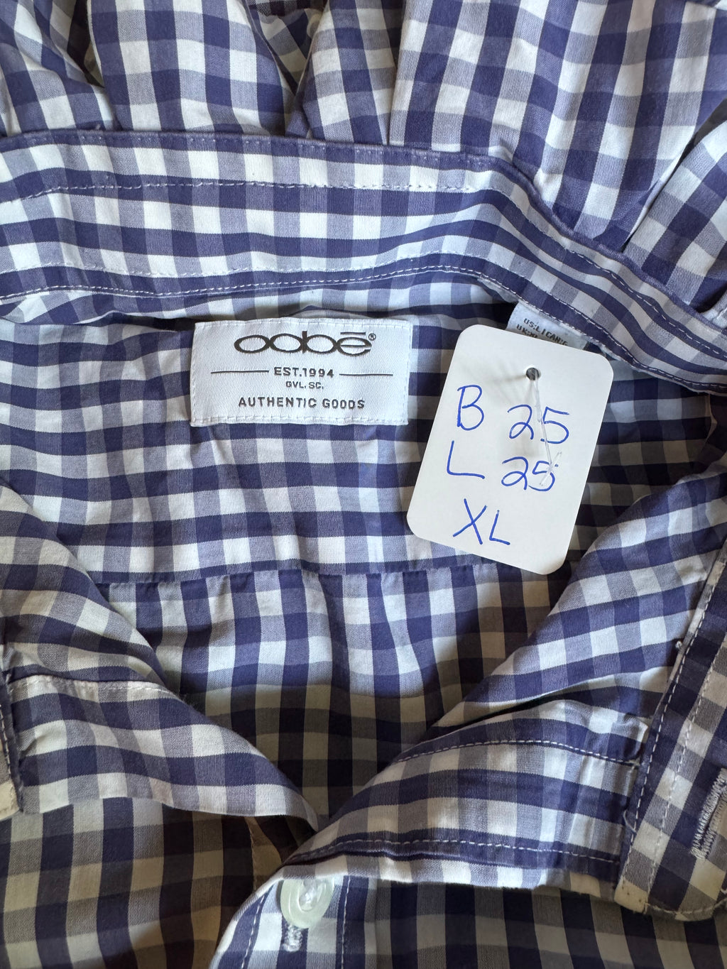 Gingham  - Reworked Mens Dress shirts with ruffle Collar - Dark Purple- Size XL