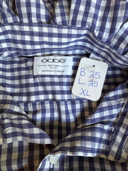 Gingham  - Reworked Mens Dress shirts with ruffle Collar - Dark Purple- Size XL