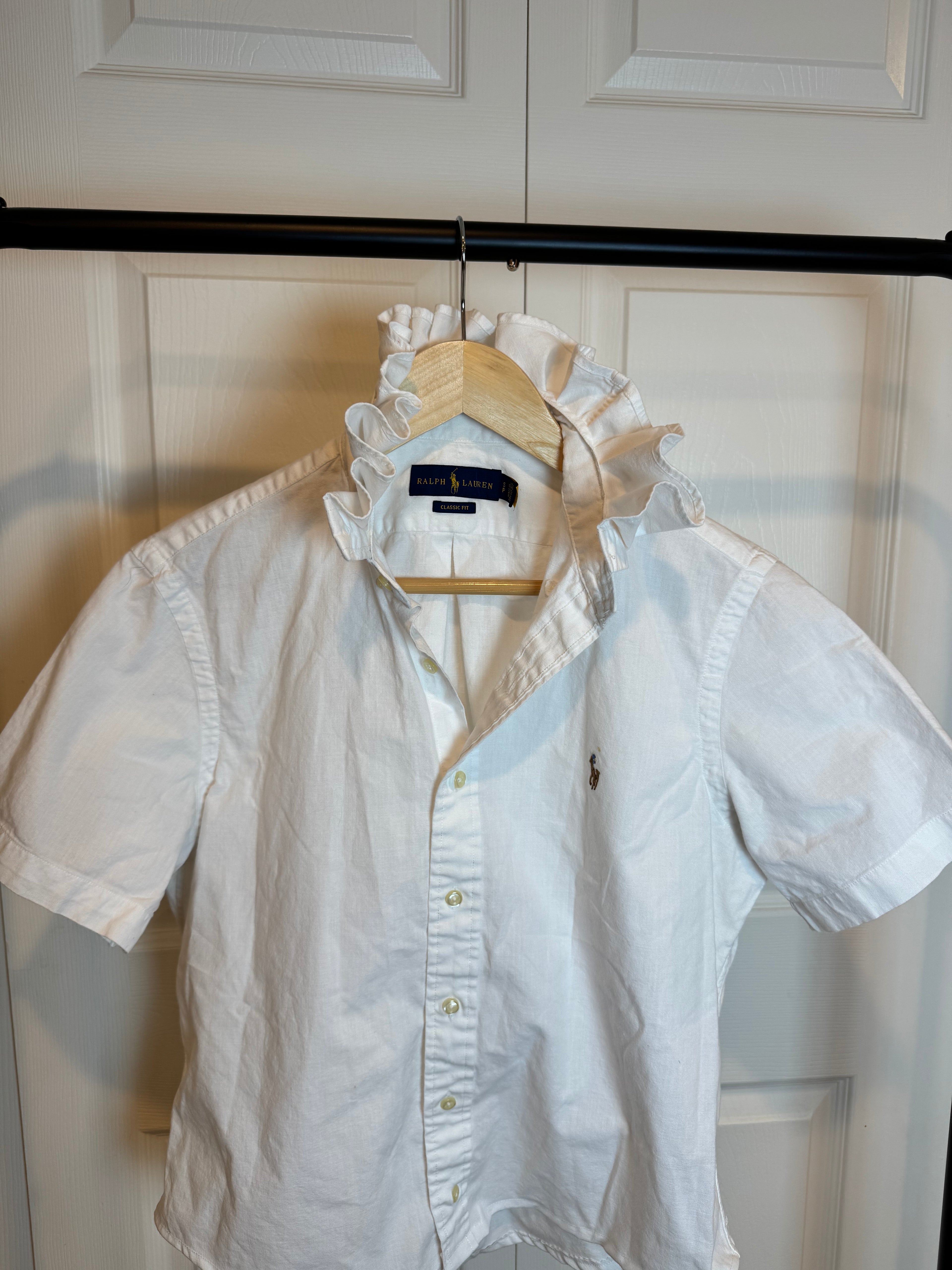 Ralph Lauren - White - Short Sleeve - Ruffle Collar - Size Small/Medium