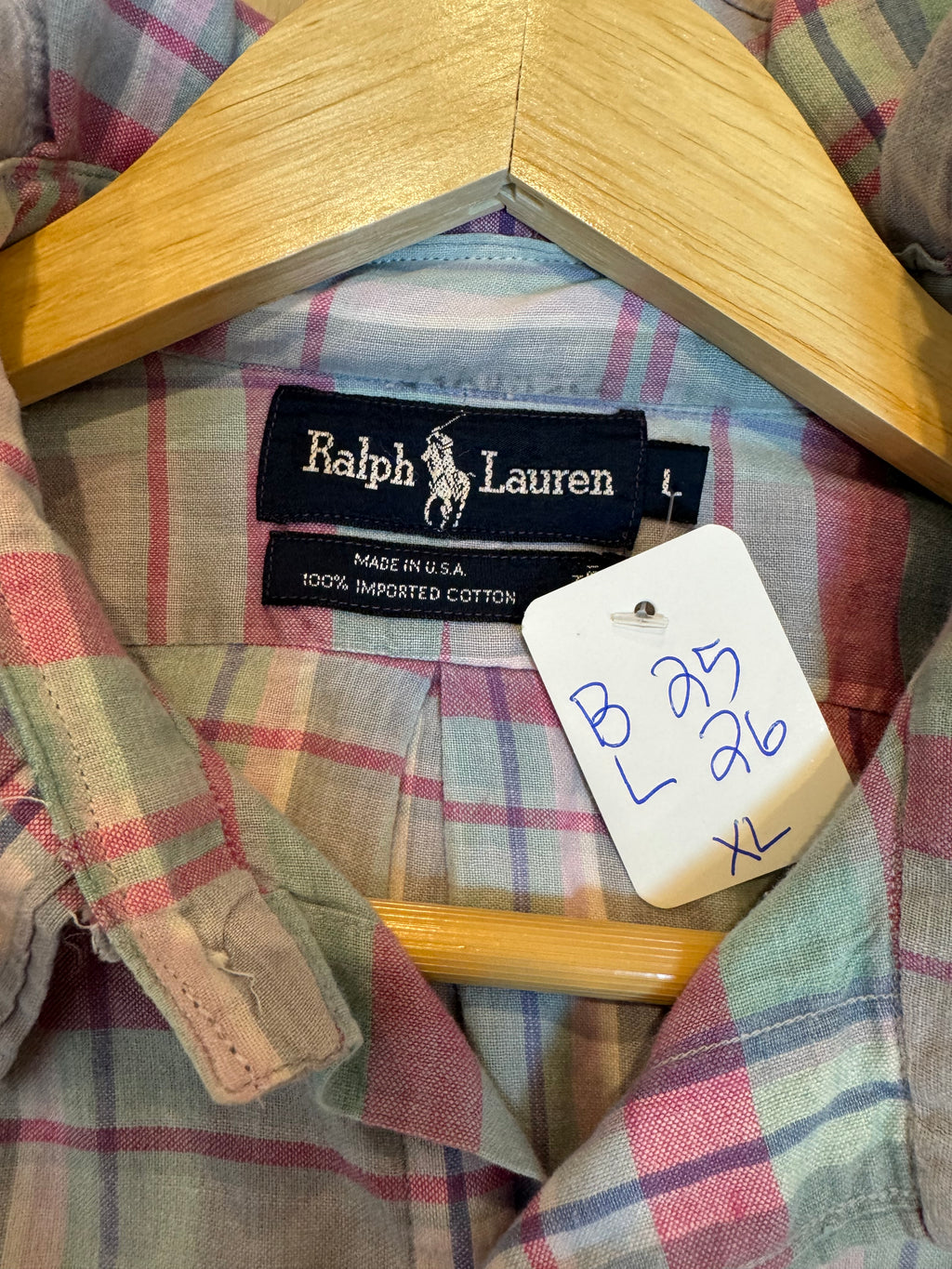 Ralph Lauren - Pastel Plaid - Short Sleeve - Ruffle Collar - Size XL