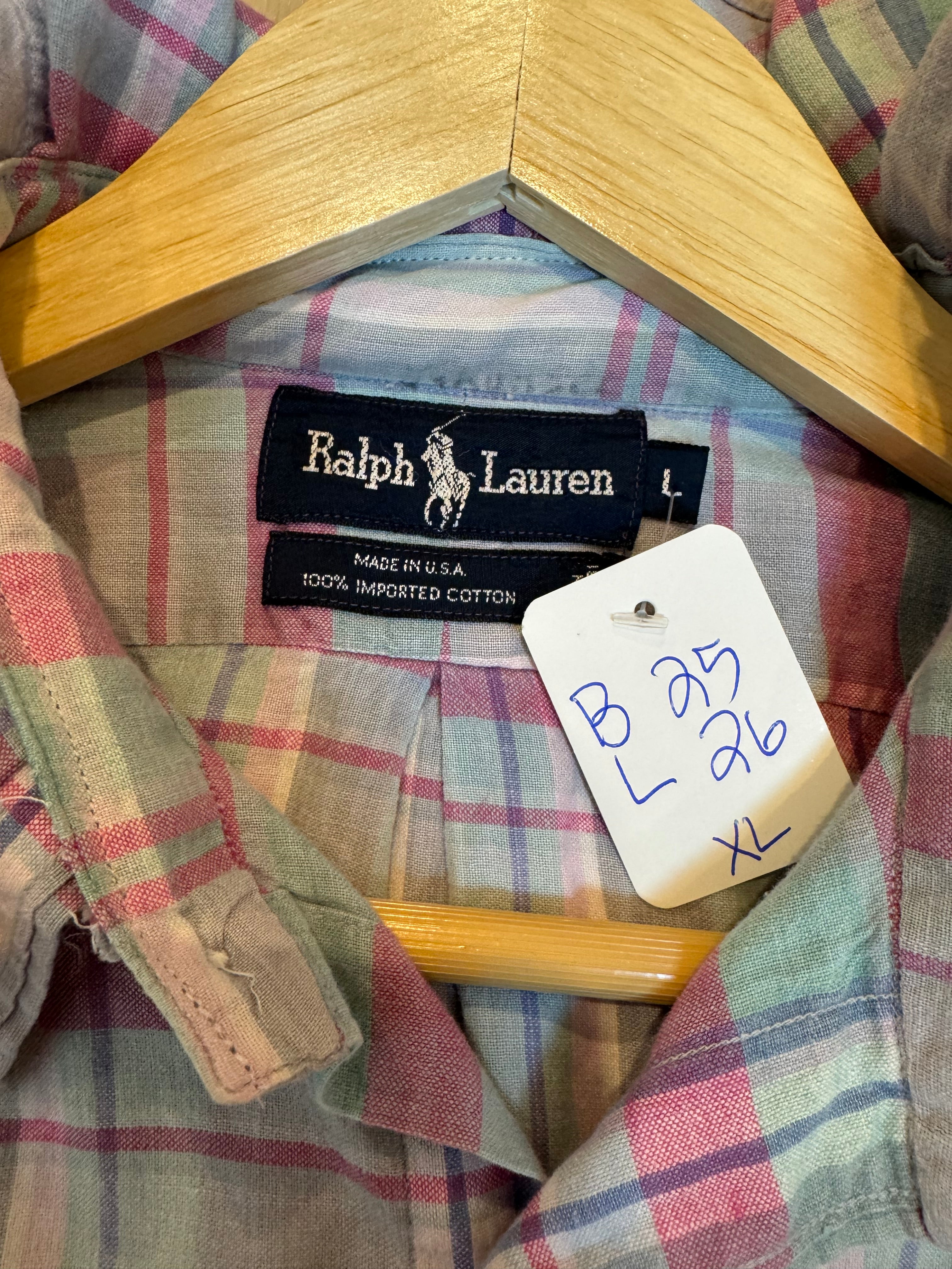Ralph Lauren - Pastel Plaid - Short Sleeve - Ruffle Collar - Size XL