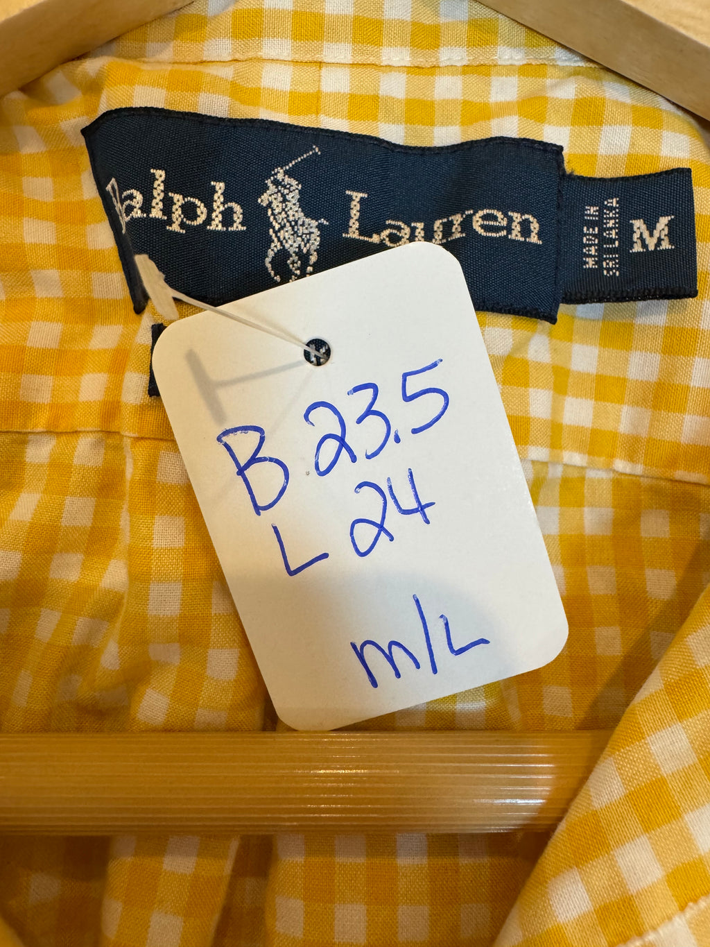 Ralph Lauren - Yellow and White Gingham - Short Sleeve - Ruffle Collar - Medium/Large