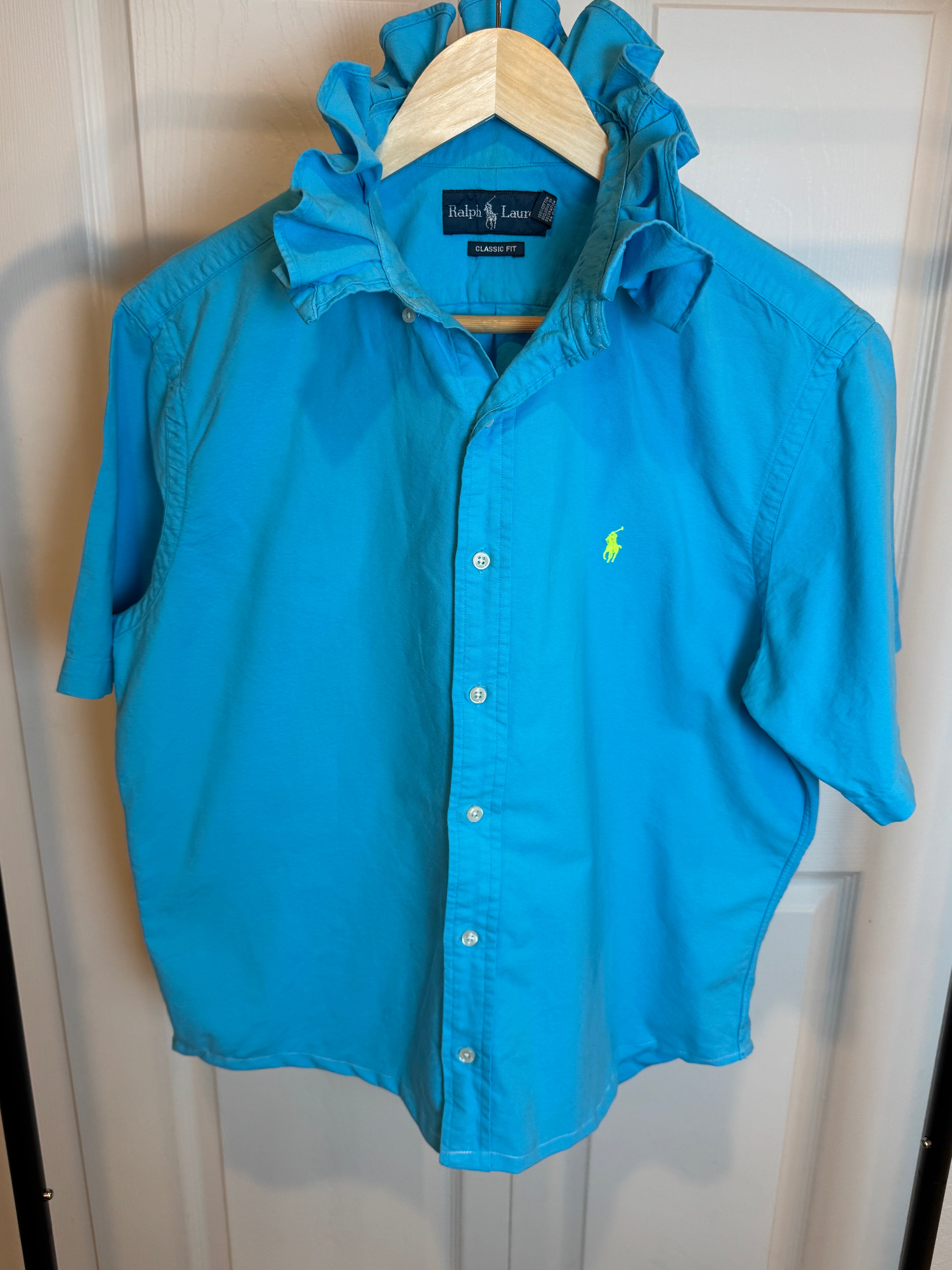 Ralph Lauren - Turquoise - Short Sleeve - Ruffle Collar - Medium/Large