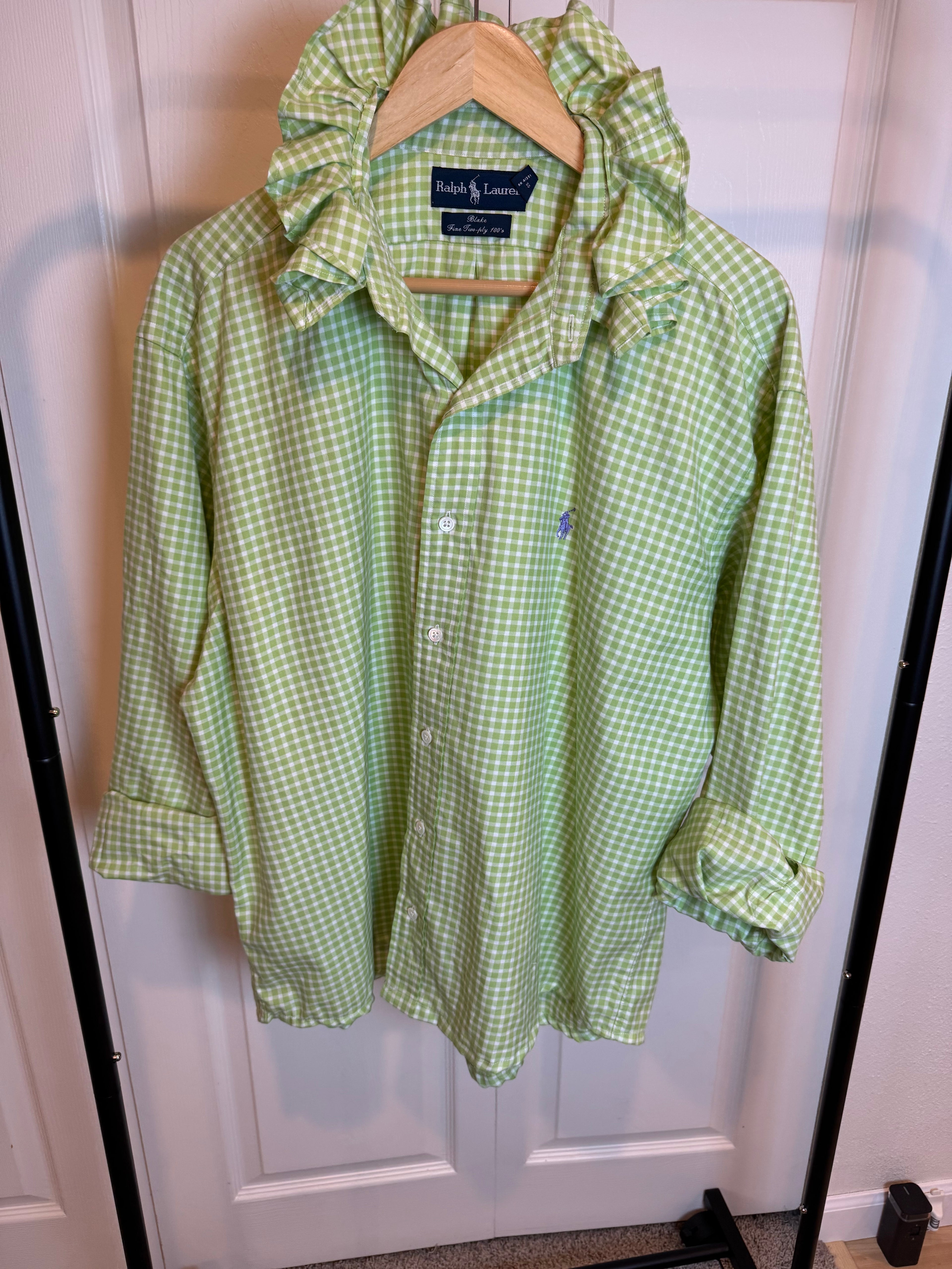 Ralph Lauren - Chartreuse plaid - Long Sleeve - Ruffle Collar - XXL