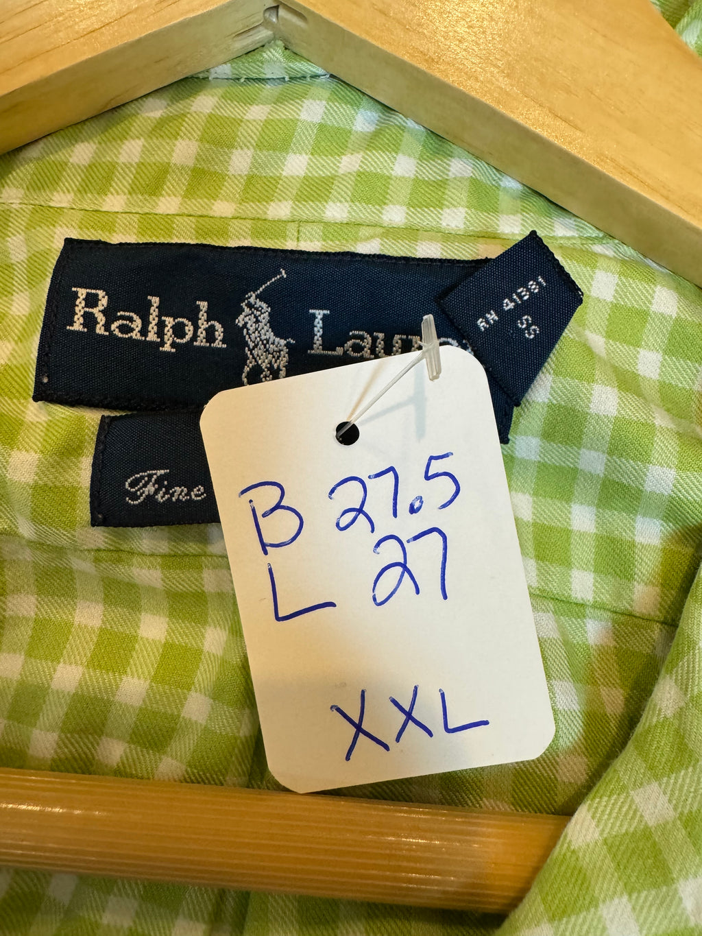 Ralph Lauren - Chartreuse plaid - Long Sleeve - Ruffle Collar - XXL