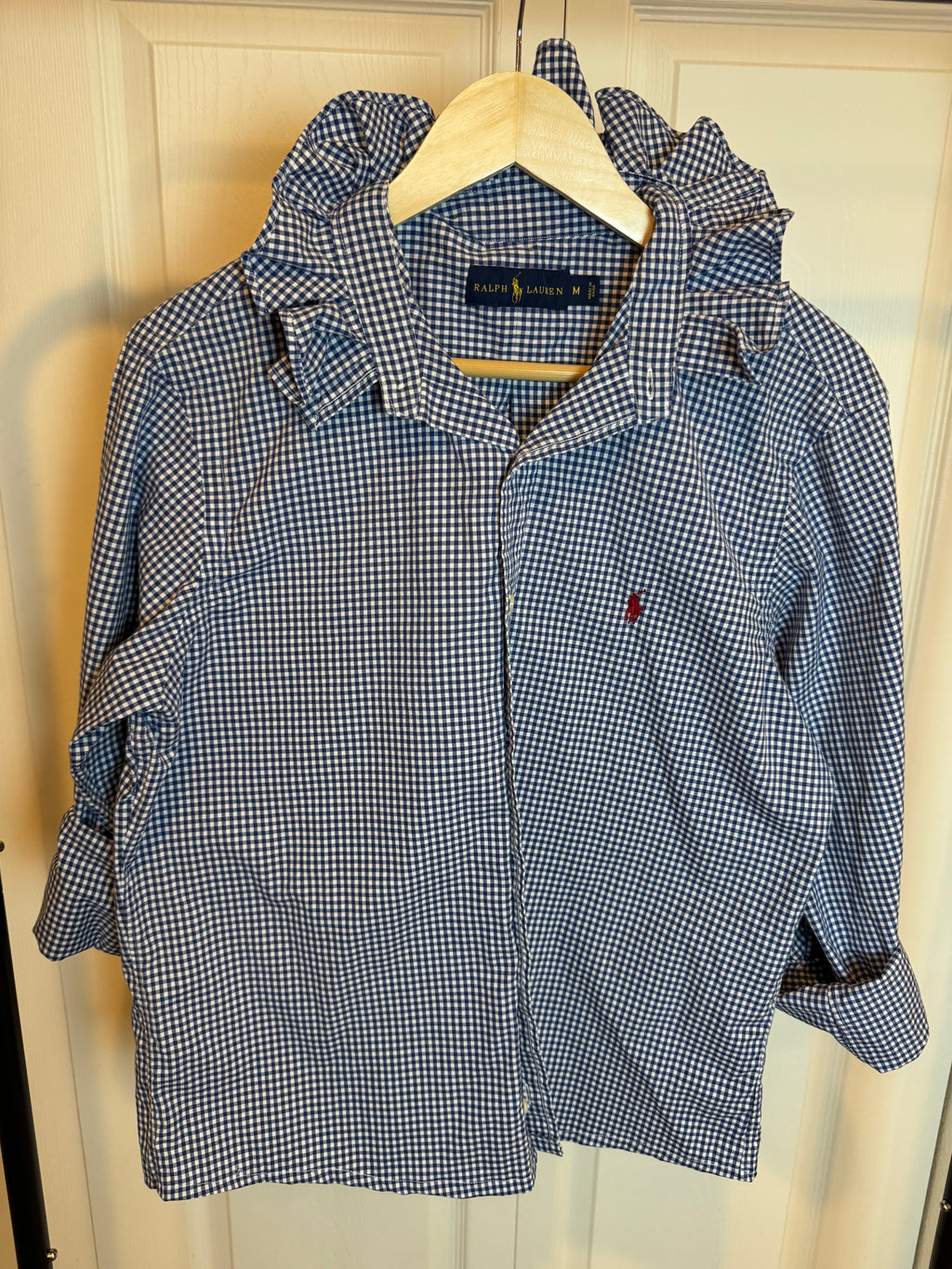 Ralph Lauren - Blue Gingham - Long Sleeve - Ruffle Collar - Medium