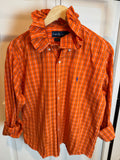 Ralph Lauren - Orange Plaid - Long Sleeve - Ruffle Collar - Medium/Large