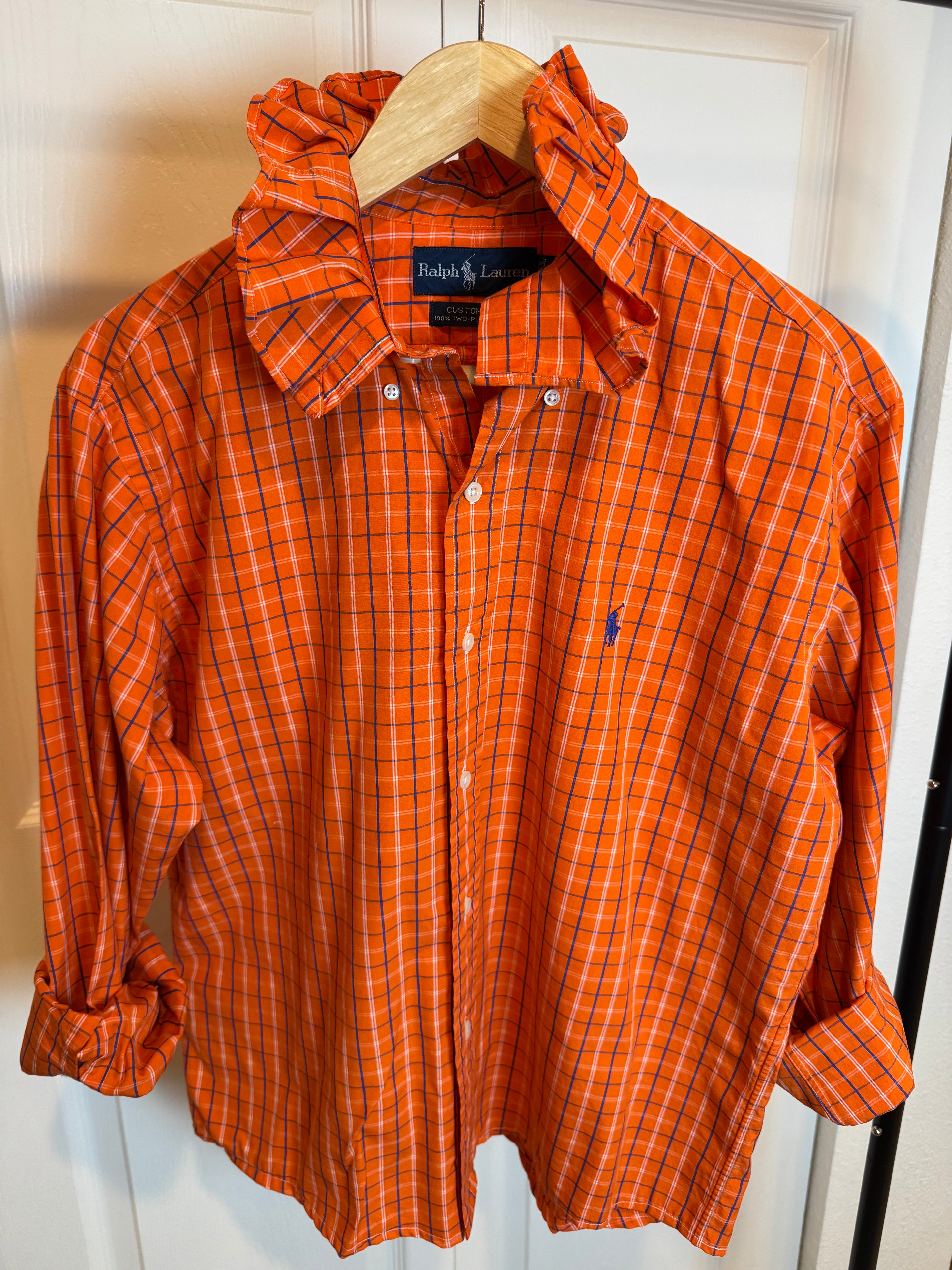 Ralph Lauren - Orange Plaid - Long Sleeve - Ruffle Collar - Medium/Large