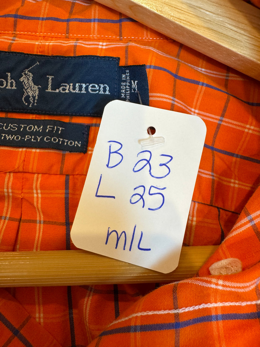 Ralph Lauren - Orange Plaid - Long Sleeve - Ruffle Collar - Medium/Large