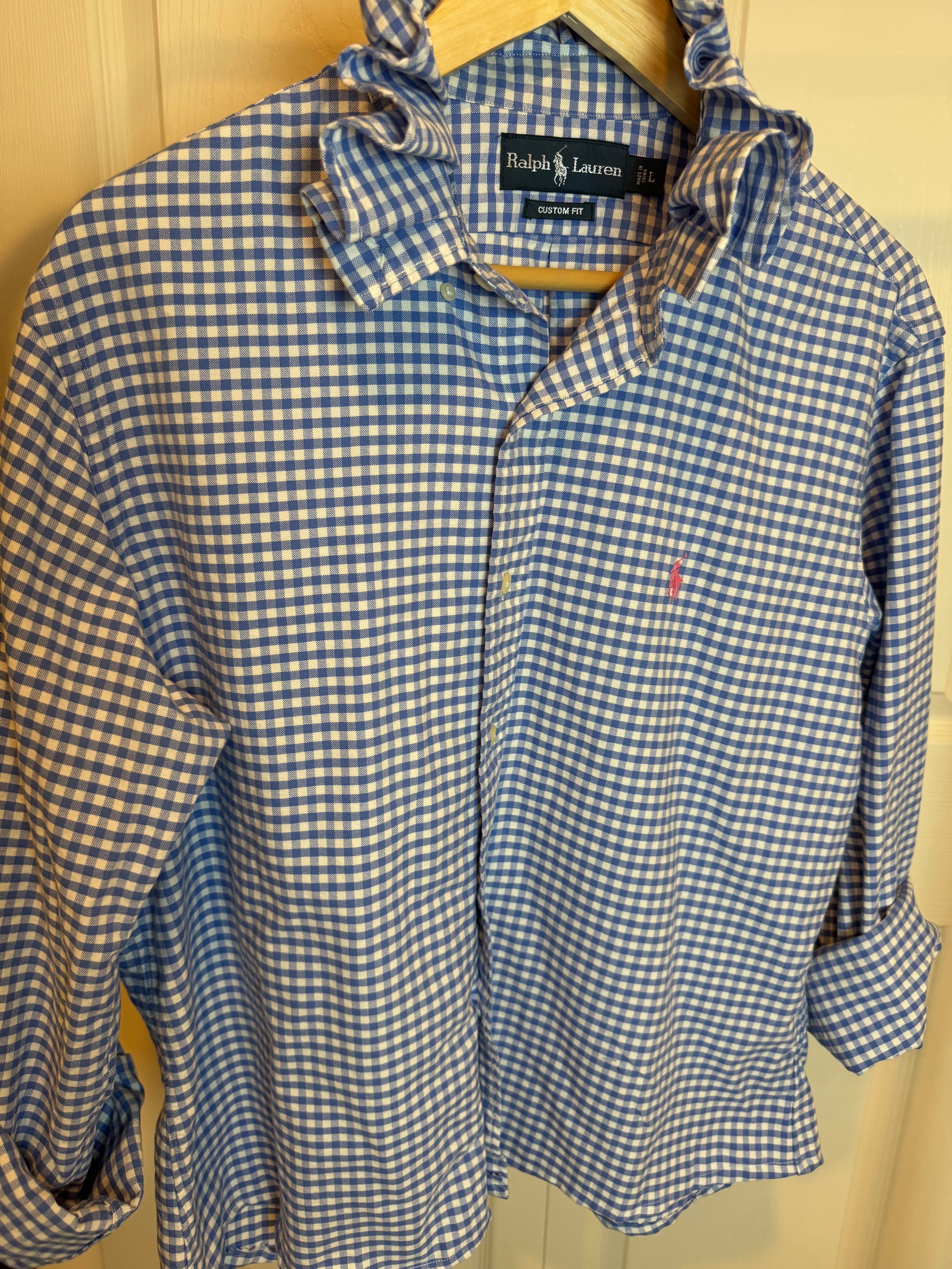 Ralph Lauren - Light Blue Gingham - Long Sleeve - Ruffle Collar - Large