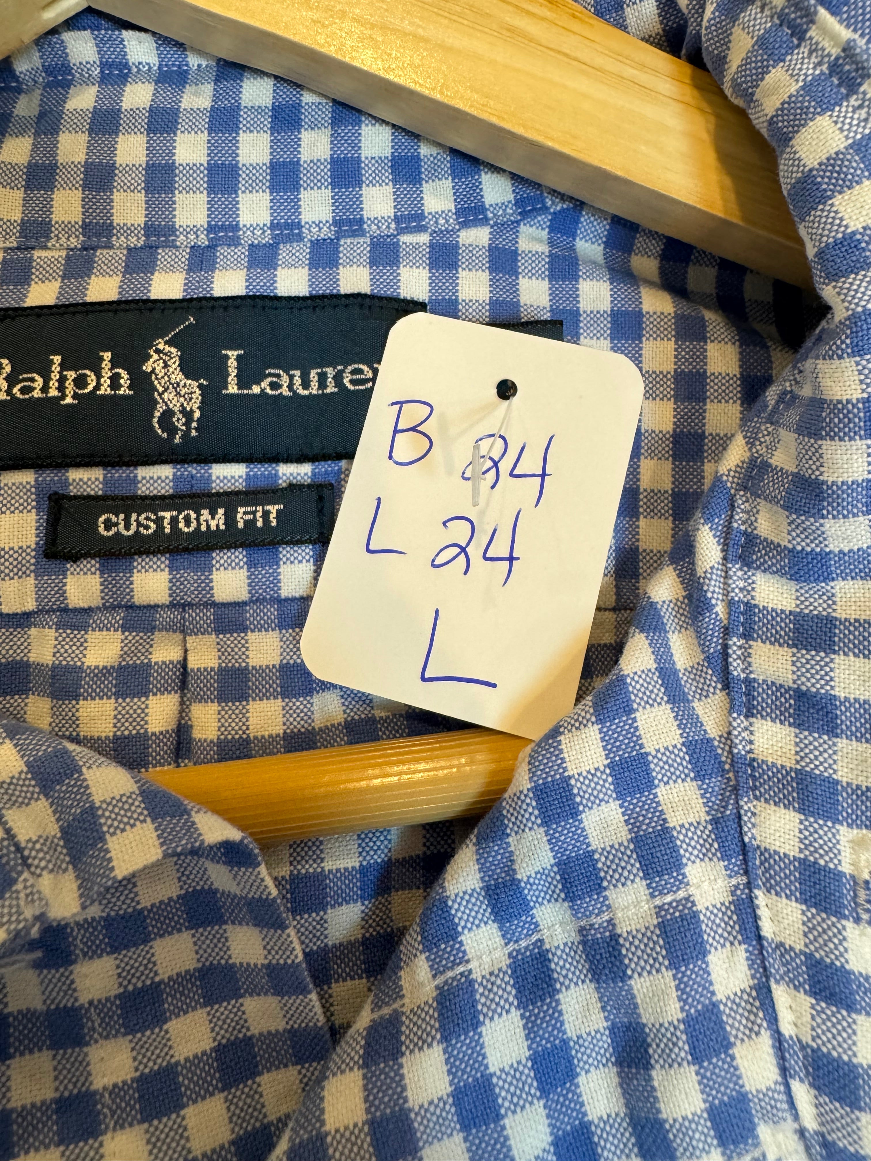 Ralph Lauren - Light Blue Gingham - Long Sleeve - Ruffle Collar - Large