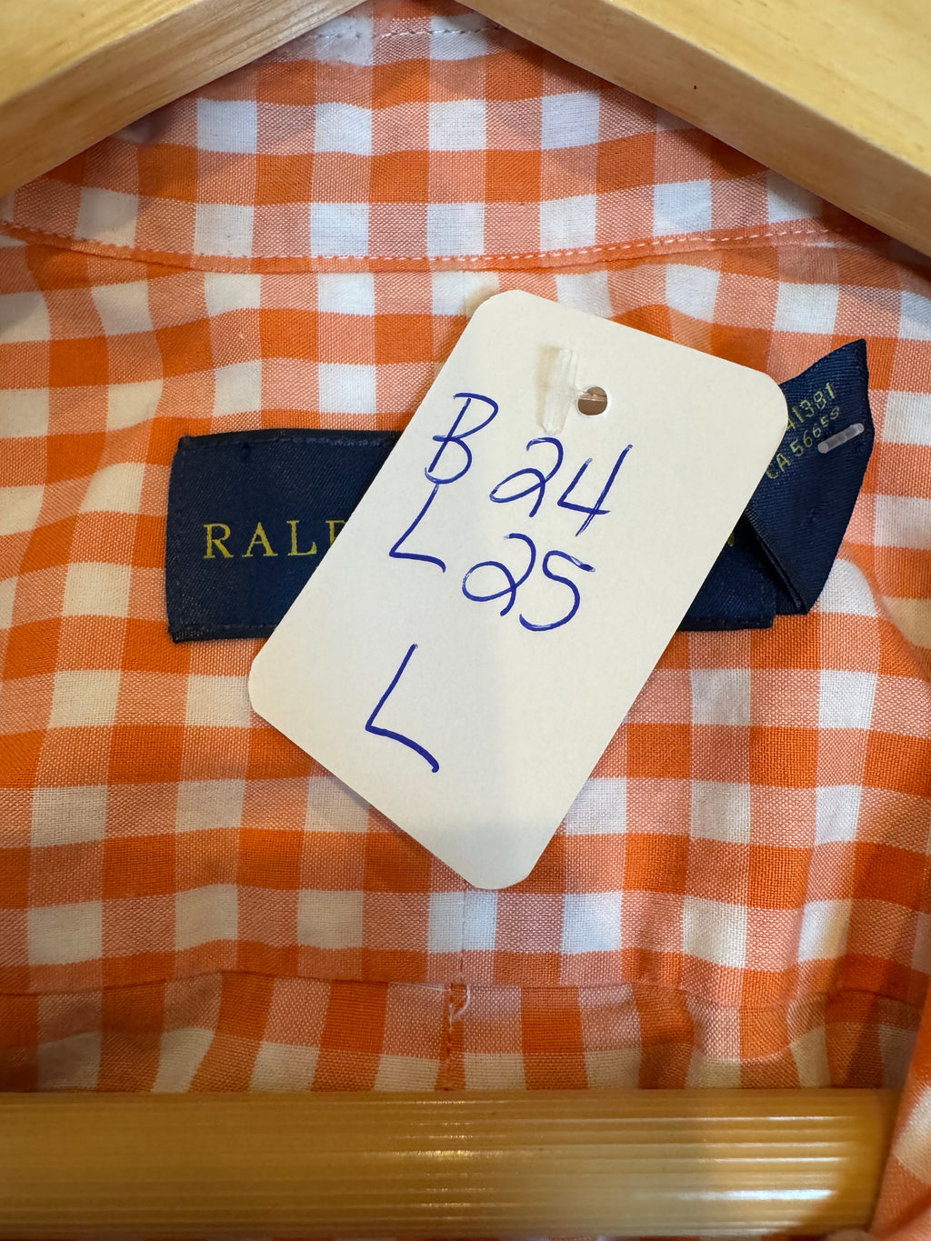 Ralph Lauren - Orange Gingham - Long Sleeve - Ruffle Collar - Large